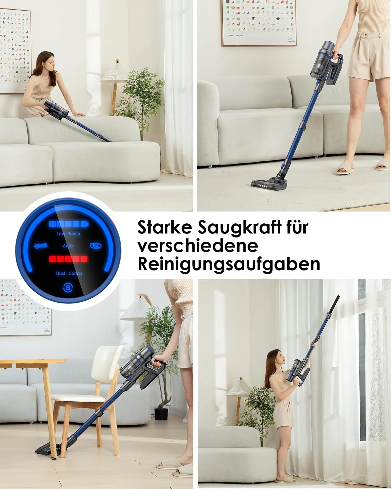 Akku Staubsauger mit Wischfunktion, 550W/45000Pa/60 Min Staubsauger kabellos, Mit bürstenlosem Motor, Mit selbsttragender Funktion und intelligentem Touchscreen, Für Hartböden Teppich Tierhaare - Image 5