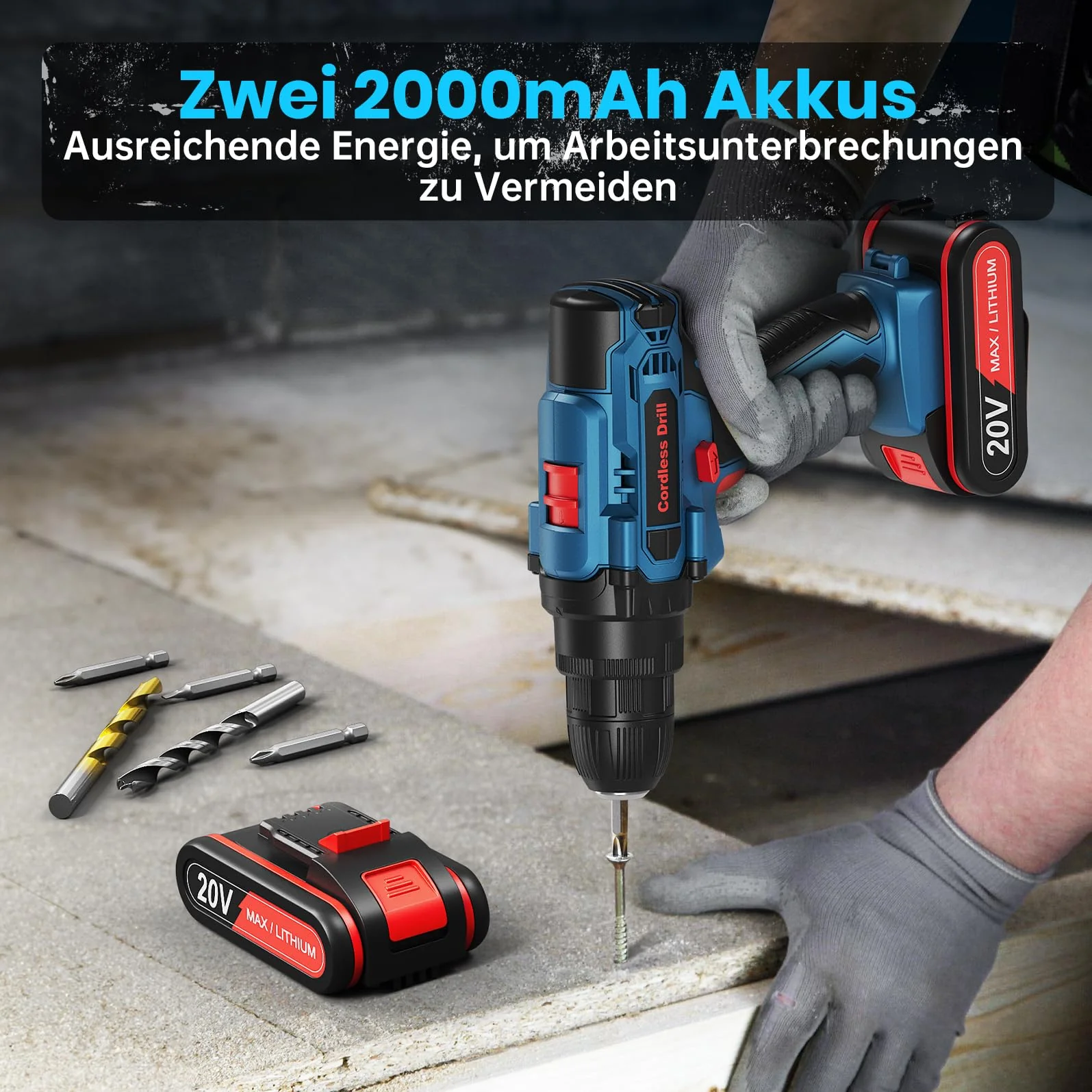 Akkuschrauber, 20V Akku Bohrschrauber Set mit 2 Akkus und 87 Zubehöre, Werkzeugkoffer, Akkubohrer 42Nm Max Drehmoment, 25+1 Drehmomentstufen, 2-Gang, 10mm Bohrfutter, Akku Bohrmaschine für Haus DIY - Image 4