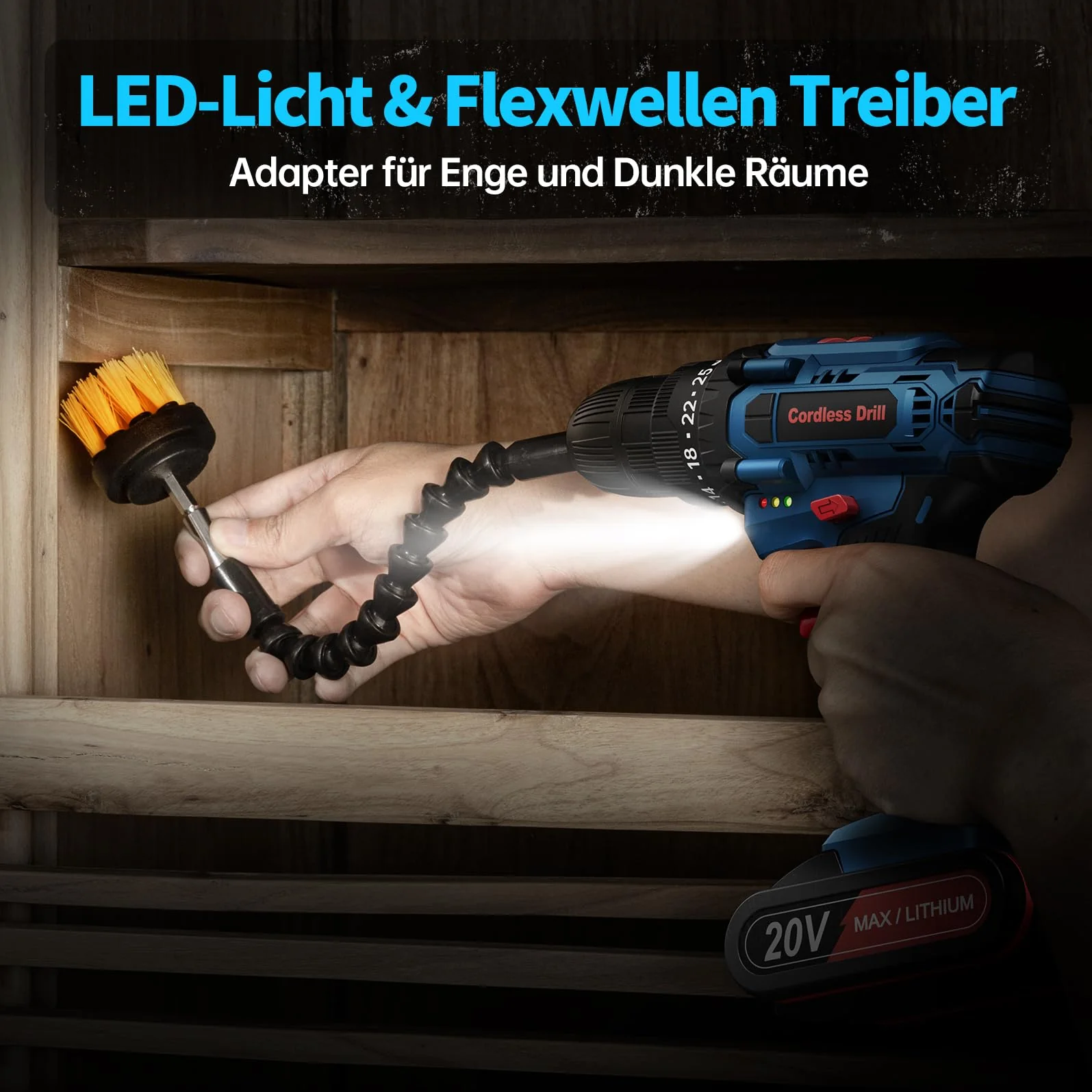 Akkuschrauber, 20V Akku Bohrschrauber Set mit 2 Akkus und 87 Zubehöre, Werkzeugkoffer, Akkubohrer 42Nm Max Drehmoment, 25+1 Drehmomentstufen, 2-Gang, 10mm Bohrfutter, Akku Bohrmaschine für Haus DIY - Image 7