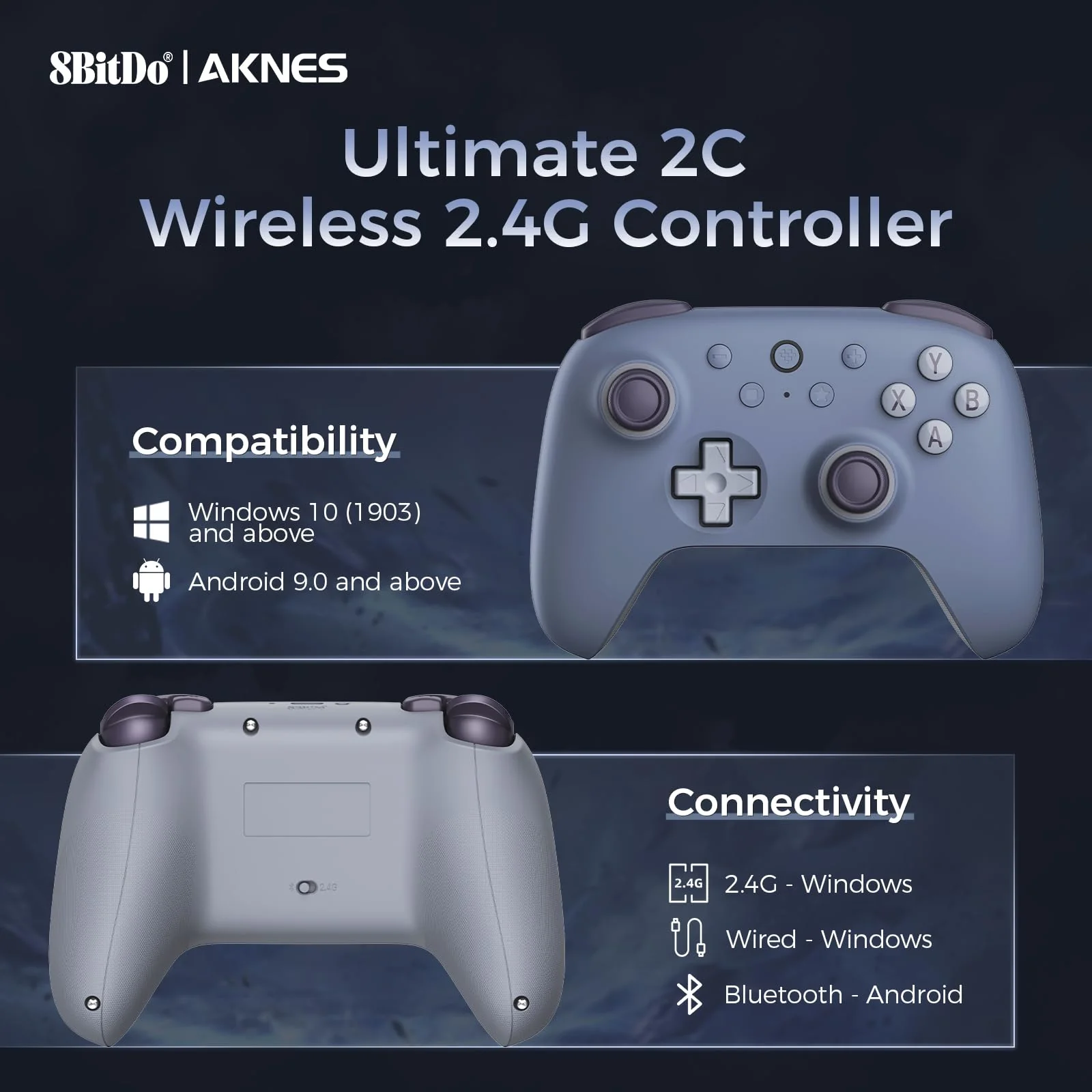 AKNES 8Bitdo Ultimate 2C 2.4G Wireless Controller für Windows PC und Android, mit Hall Effekt Joysticks und Hall Trigger, 1000Hz Polling Rate, und Remappable L4/R4 Bumpers (Blaubeere) - Image 3