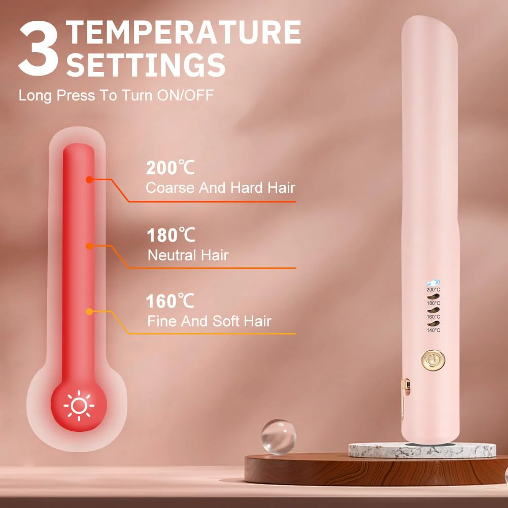 Alaoo Glätteisen Kabellos,2 in 1 Haarglätter und Lockenwickler, 4. Gang Haarglätter mit einstellbarer Temperatur,Glatteiseisen kleines,Tragbarer Reise-Haarglätter, Für alle Haartypen geeignet(Rosa) - Image 6
