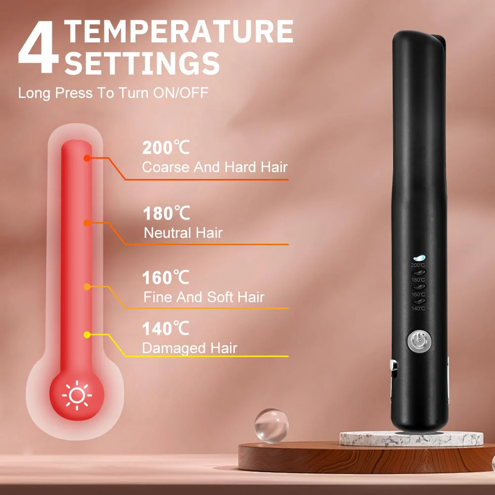 Alaoo Glätteisen Kabellos, 2 in 1 Haarglätter und Lockenwickler, 4. Gang Haarglätter mit einstellbarer Temperatur, Tragbarer Reise-Haarglätter, Für alle Haartypen geeignet(Schwarz) - Image 6