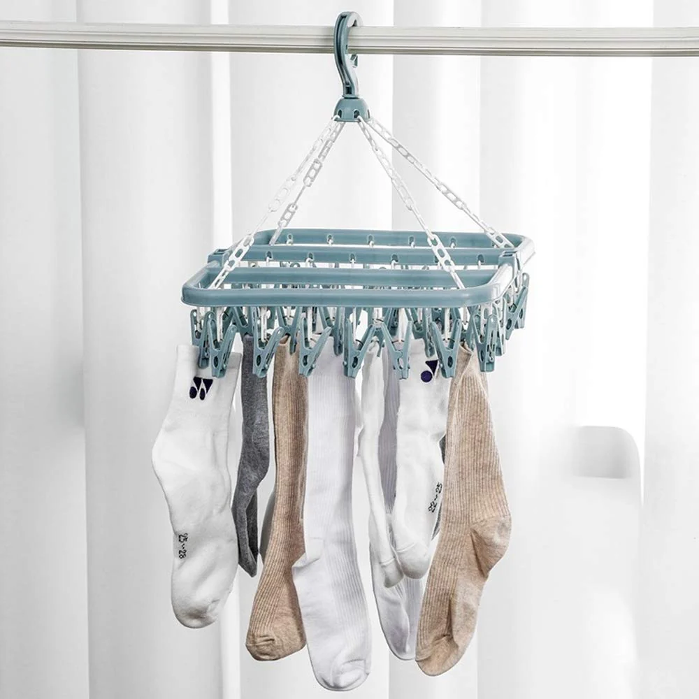 alladaga Faltbarer Wäscheständer with 32 Clips Drehhaken Winddicht Kleiderbügel für Socken Unterwäsche Handtücher - Image 4