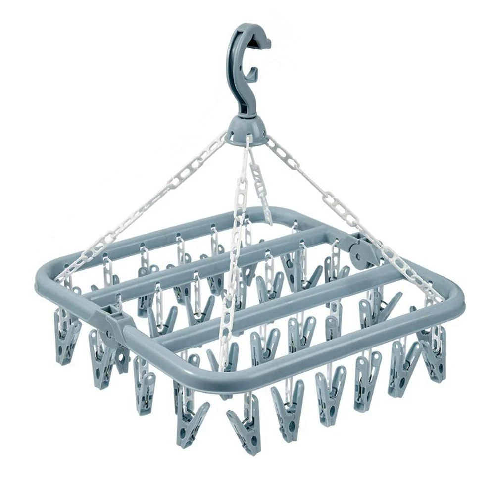 alladaga Faltbarer Wäscheständer with 32 Clips Drehhaken Winddicht Kleiderbügel für Socken Unterwäsche Handtücher - Image 6