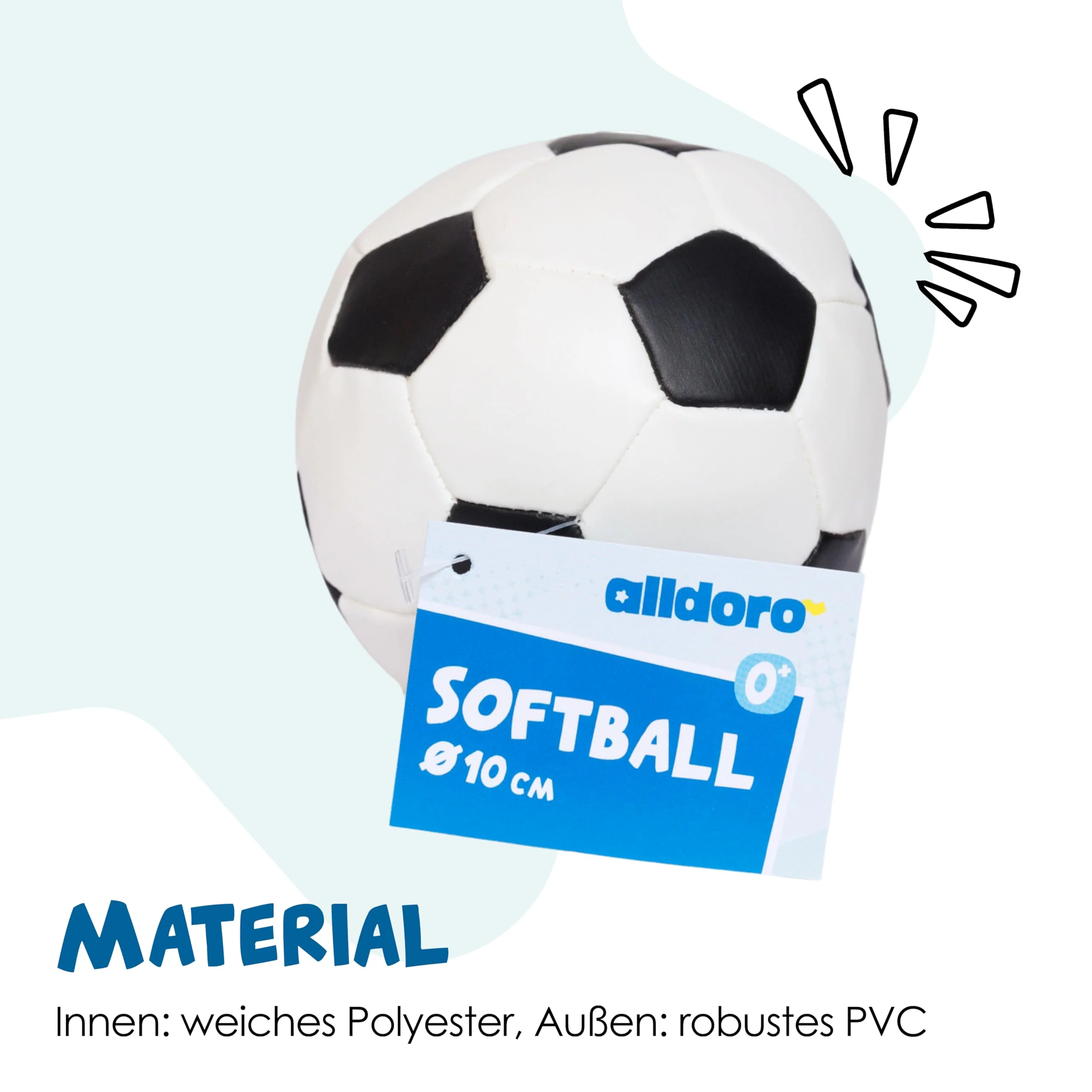 alldoro 60302 Softball Ø 10 cm, kleiner, weicher Schaumstoff-Fußball für Kinder ab 0 Jahren, schwarz-weiß, Ball für indoor & outdoor - Image 5
