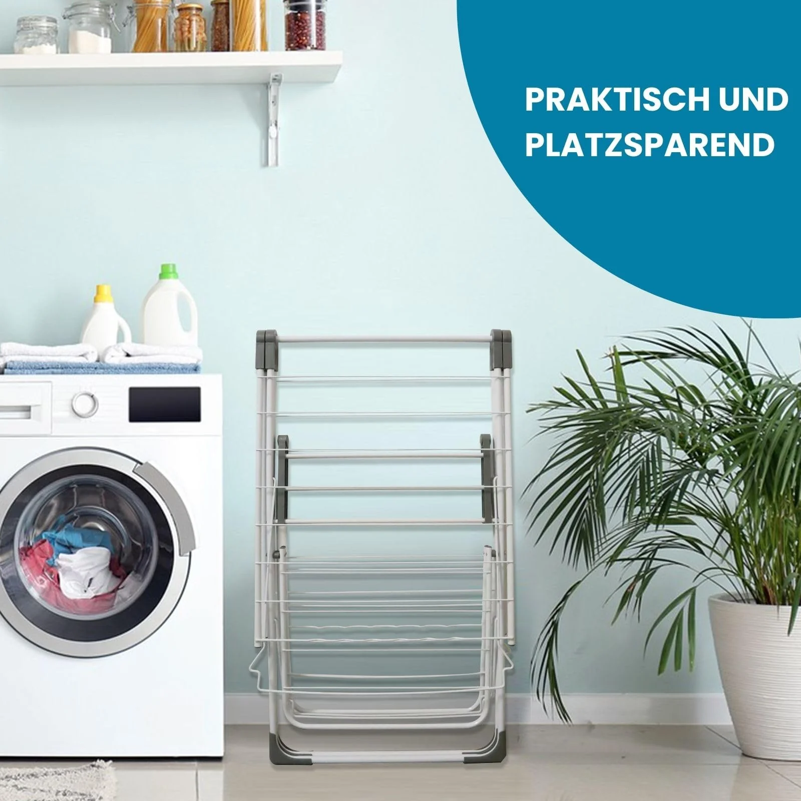 Allyson Wäscheständer - Wäschetrockner ausziehbar für stabiles, rutschfestes und platzsparendes Wäschetrocknen - (141cm x 93cm x 58cm) Wäscheständer mit leichtem Aufbau und Trocknen auf 2 Ebenen - Image 3