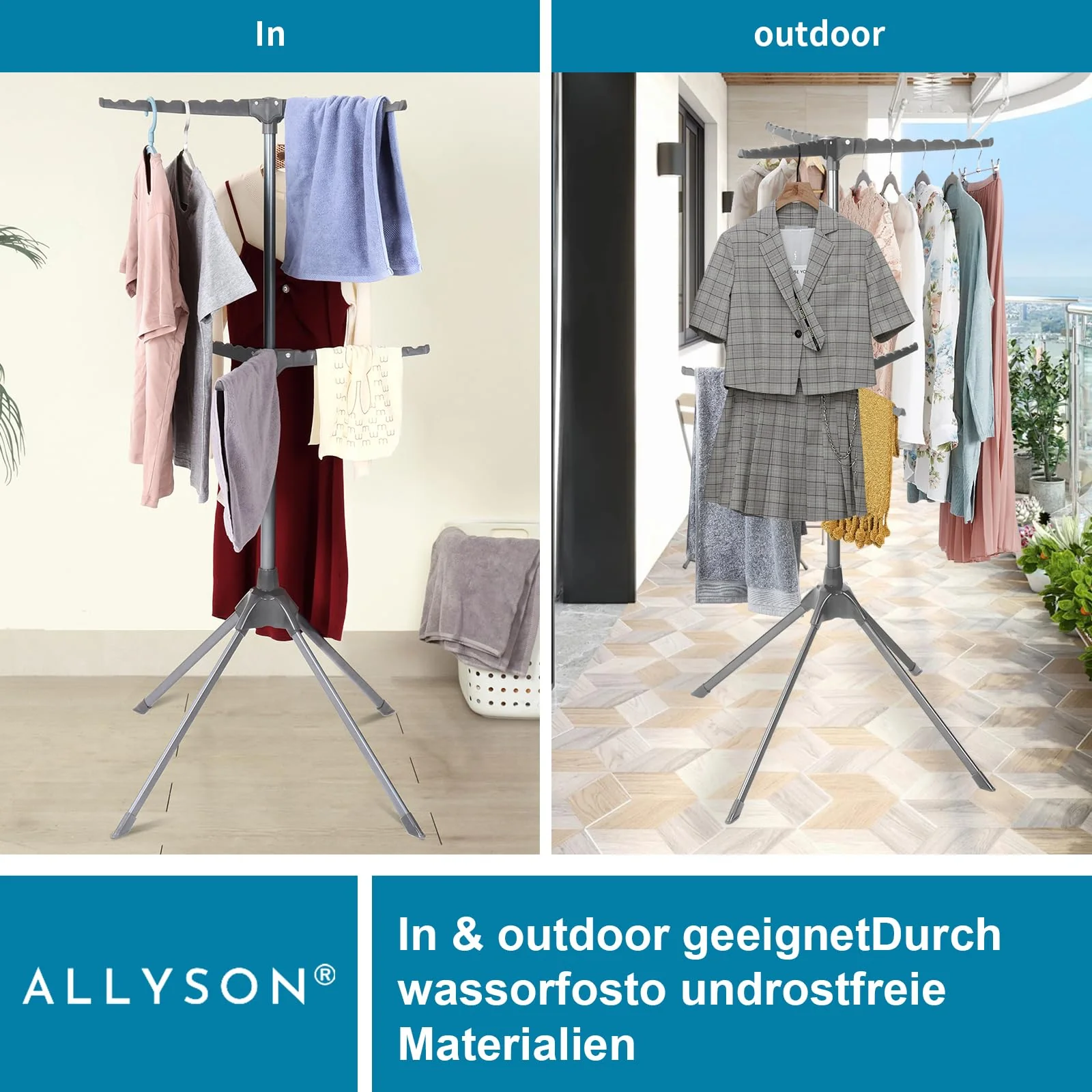 Allyson Wäscheturm - Wäscheständer Ausziehbar für stabiles, rutschfestes und platzsparendes Wäschetrocknen - (65cm x 71cm x 136cm) Platzsparender Wäschetrockner für Innen & Außen - Image 3