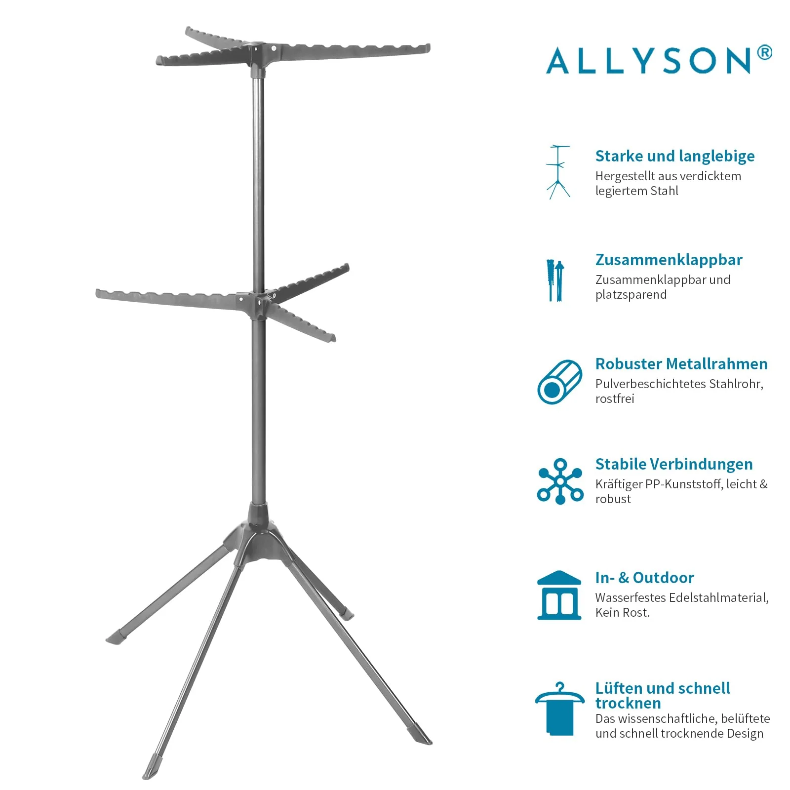 Allyson Wäscheturm - Wäscheständer Ausziehbar für stabiles, rutschfestes und platzsparendes Wäschetrocknen - (65cm x 71cm x 136cm) Platzsparender Wäschetrockner für Innen & Außen - Image 4