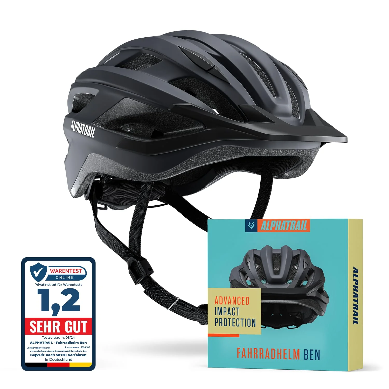 Alphatrail Fahrradhelm Ben - Sicher, Komfortabel & Leicht - Größe 55-61cm Schwarz - Allround, MTB, Trekking, City & E-Bike - Atmungsaktiver Fahrrad Helm Damen & Herren mit Insektenschutz, Kinnpolster - Image 5