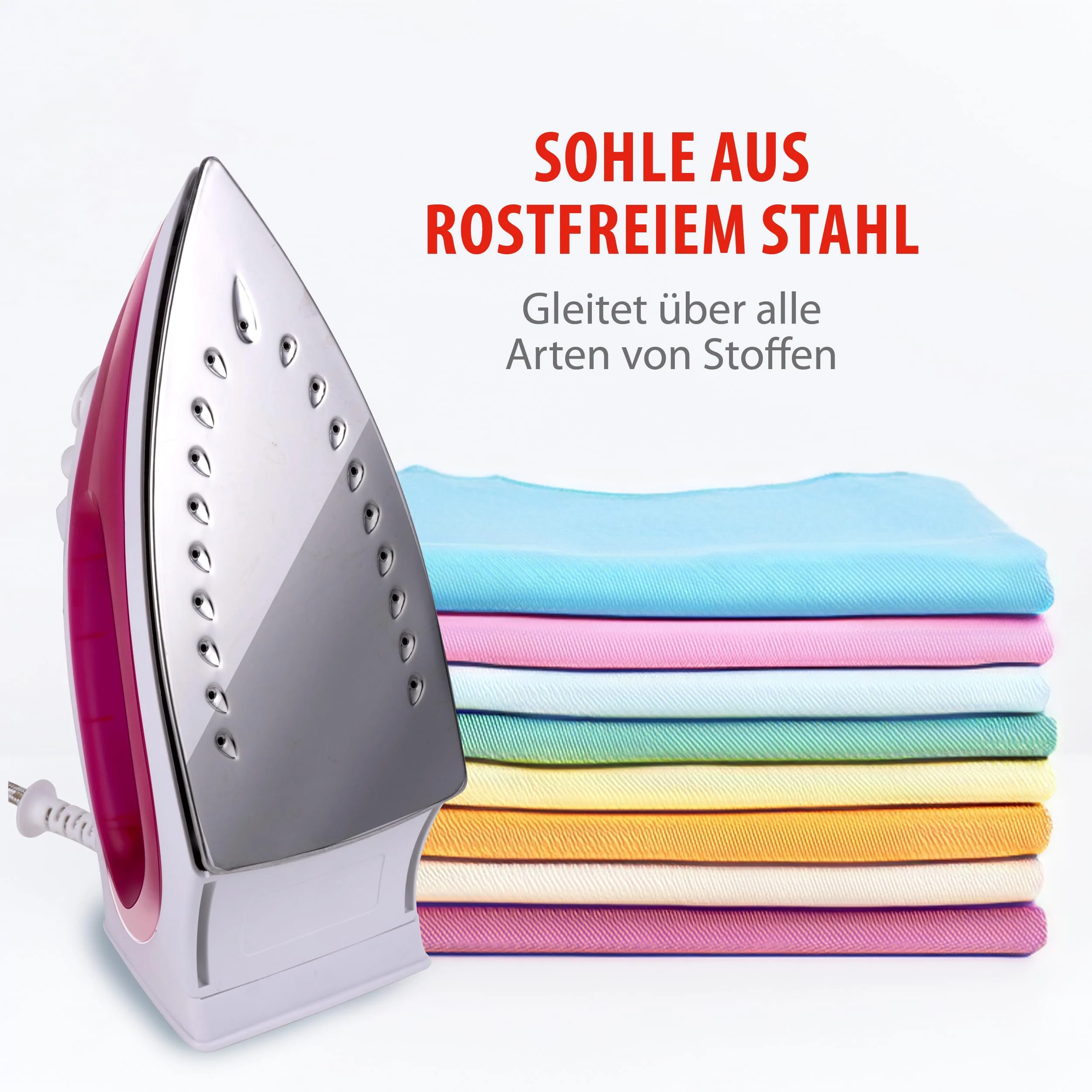 alpina Dampfbügeleisen - Dampfglätter 2000W - Bügeleisen mit Dampf- und Wassersprühfunktion - Einstellbare Temperatur und Wassertank 120ml - Edelstahlsohle - Rosa/Weiß - Image 3