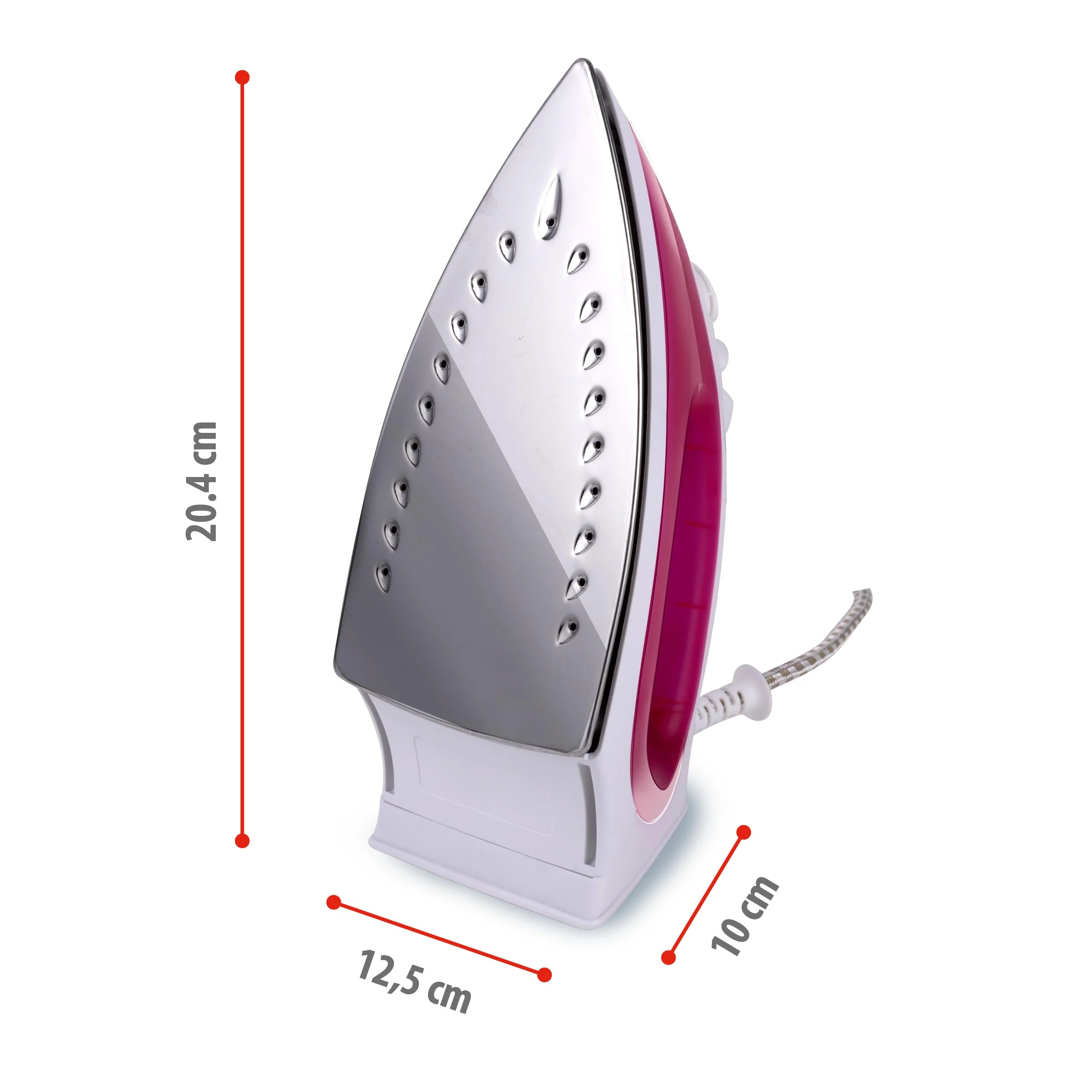 alpina Dampfbügeleisen - Dampfglätter 2000W - Bügeleisen mit Dampf- und Wassersprühfunktion - Einstellbare Temperatur und Wassertank 120ml - Edelstahlsohle - Rosa/Weiß - Image 5