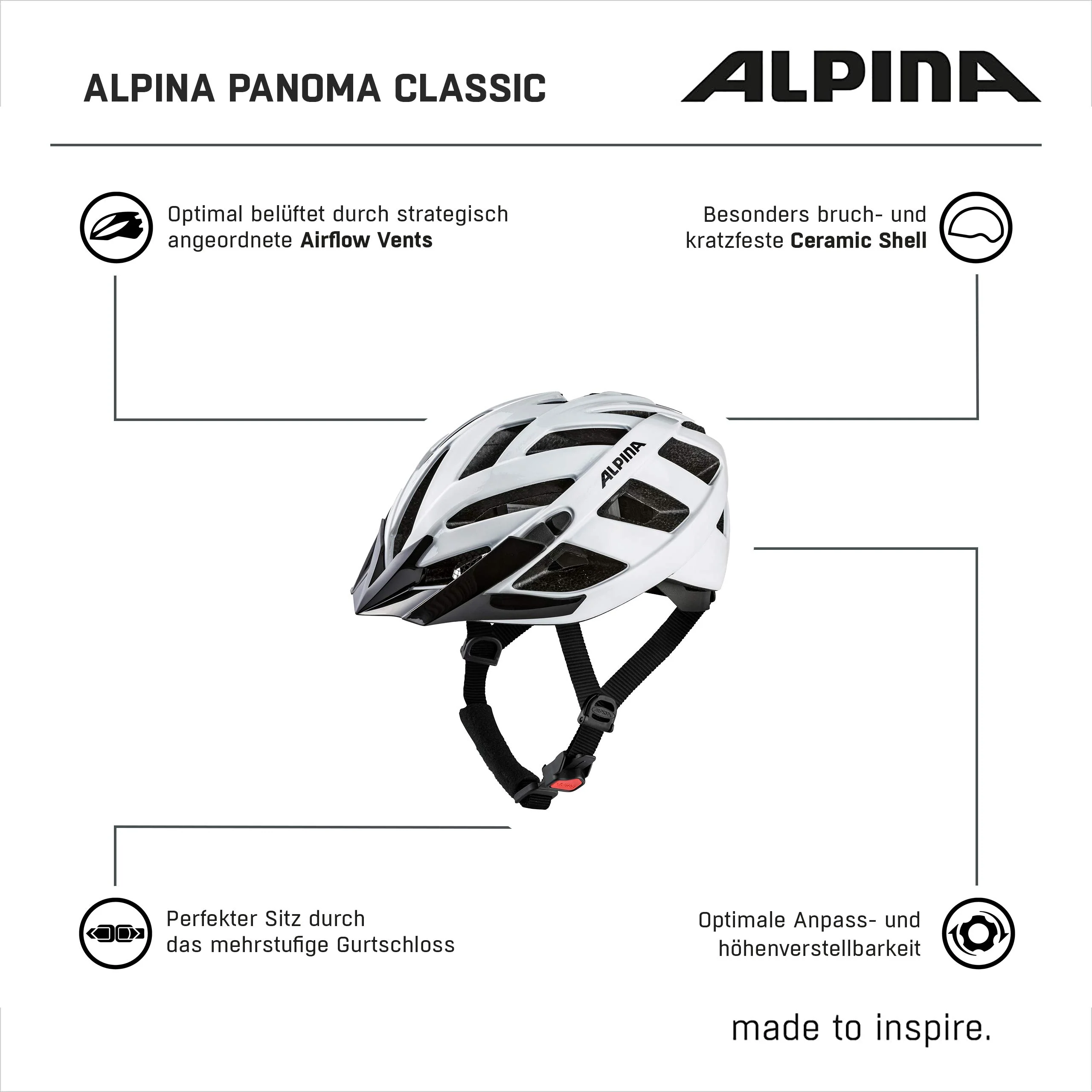 ALPINA PANOMA CLASSIC - Leichter, Optimal Belüfteter Touren Fahrradhelm Mit Optionalen LED-Licht Für Erwachsene, white gloss, 52-57 cm - Image 2
