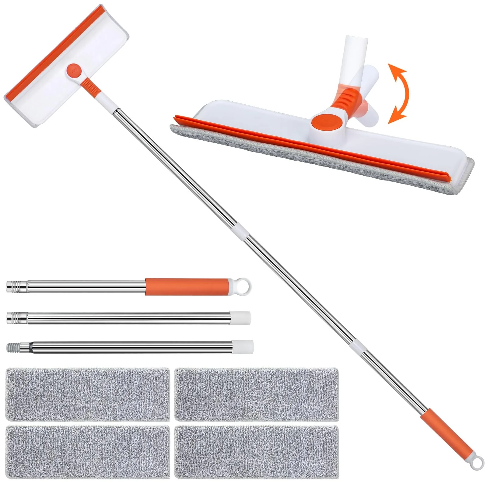 Alyvisun Fensterputzer Teleskop, Professioneller Fensterwischer mit Verlängerungsstange [132cm], 2 in 1 Fensterputzer Set mit Silikonabzieher & 4 Mikrofaserschrubber für Hohe Fenster - Image 2