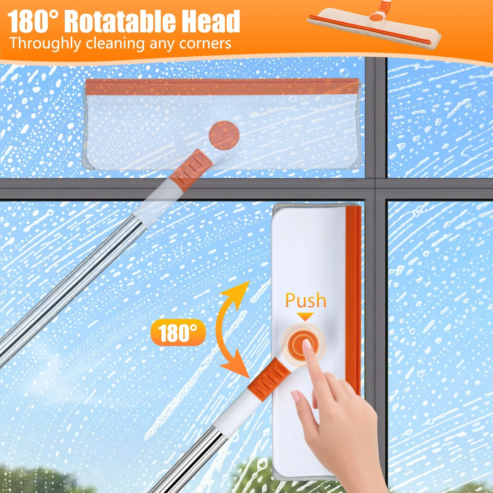 Alyvisun Fensterputzer Teleskop, Professioneller Fensterwischer mit Verlängerungsstange [132cm], 2 in 1 Fensterputzer Set mit Silikonabzieher & 4 Mikrofaserschrubber für Hohe Fenster - Image 5