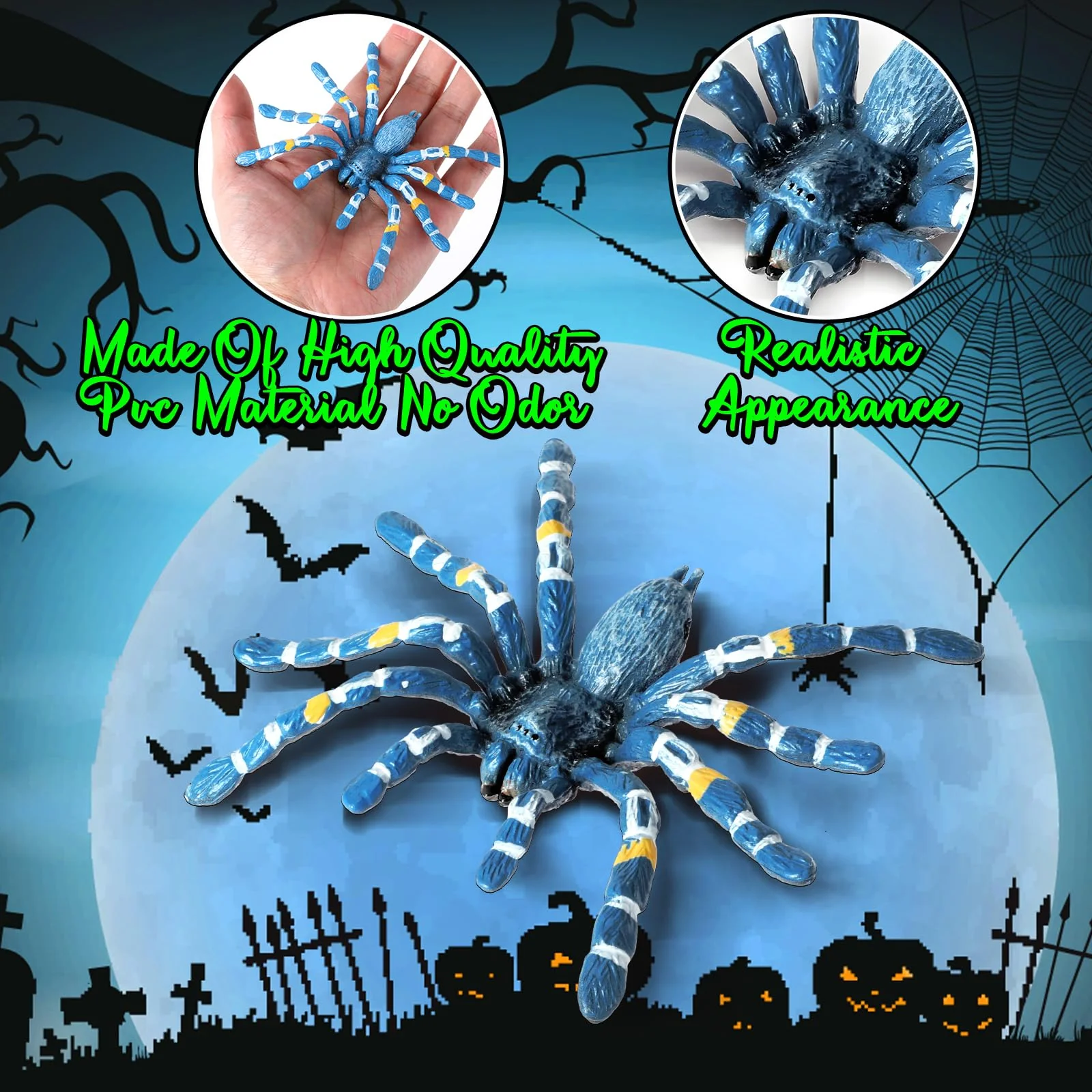 Amaxiu Halloween Streich Spinnenfiguren, 2 Stück Riesige Realistische Spinnen Action Modelle Kunststoff Tier Fake lebensechte gruselige für Halloween Requisiten Veranda Spukhaus Partyzubehör - Image 6