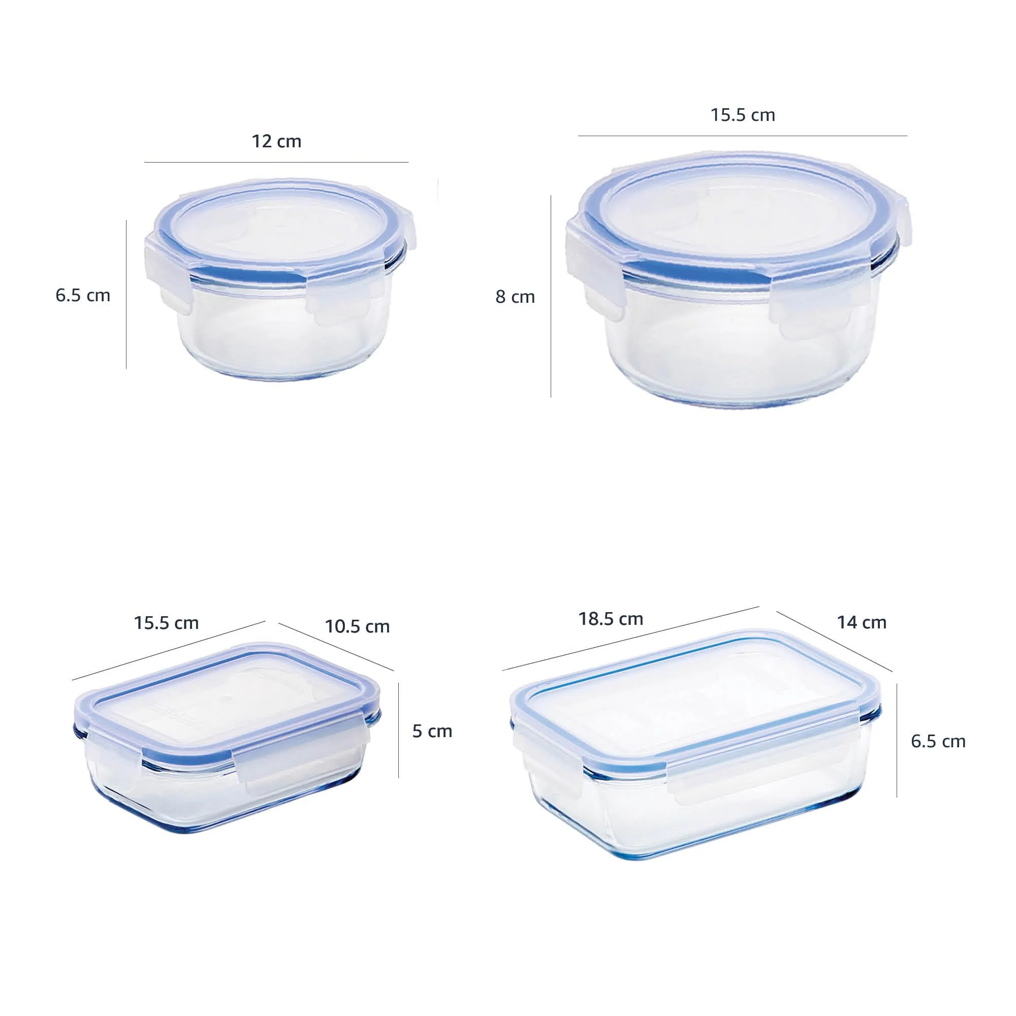 Amazon Basics - Frischhaltedosen aus Glas für Lebensmittel, 14er-Pack (7 Behälter + 7 Deckel), BPA-freie (7er Pack) , Transparent, Blau - Image 5