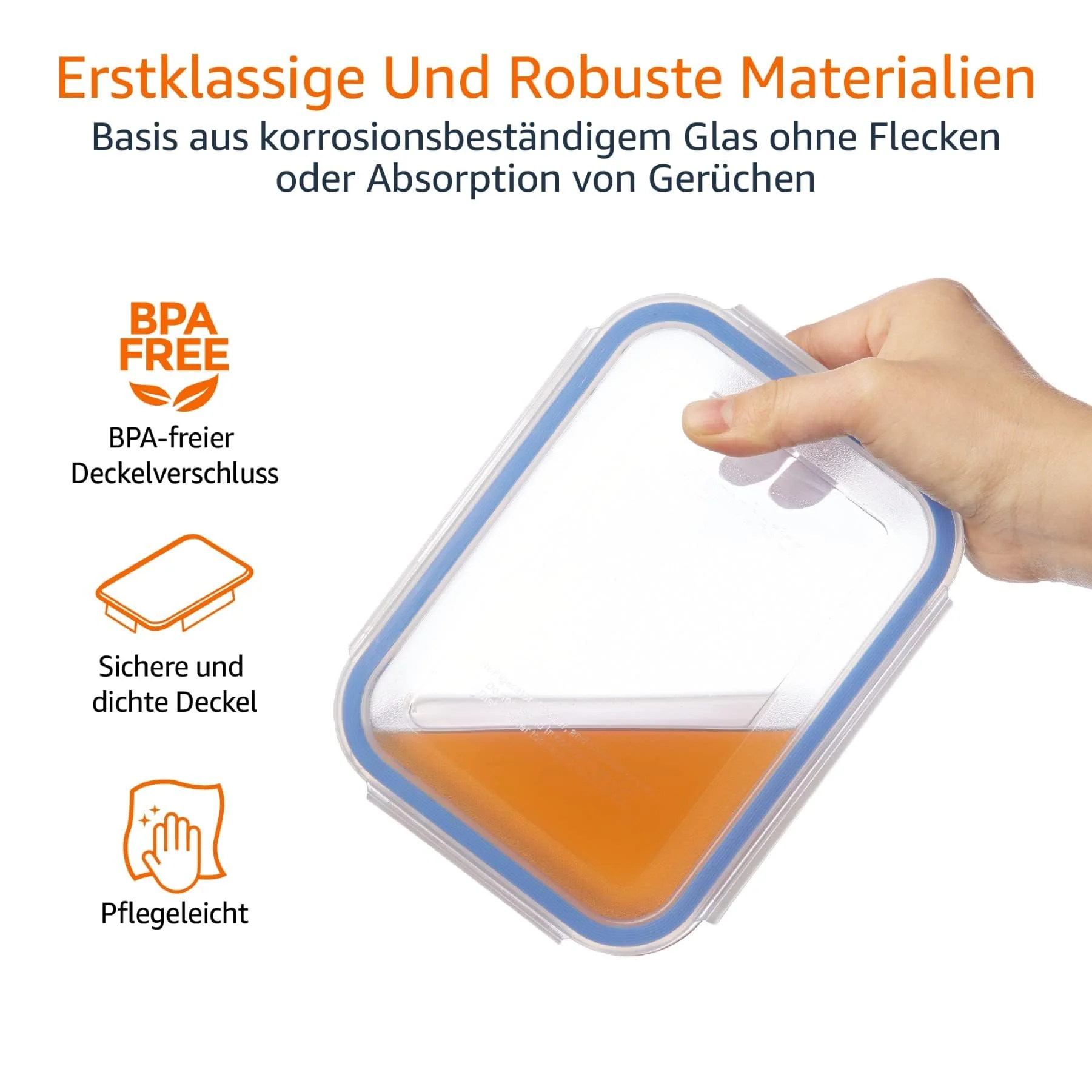 Amazon Basics - Frischhaltedosen aus Glas für Lebensmittel, 14er-Pack (7 Behälter + 7 Deckel), BPA-freie (7er Pack) , Transparent, Blau - Image 6