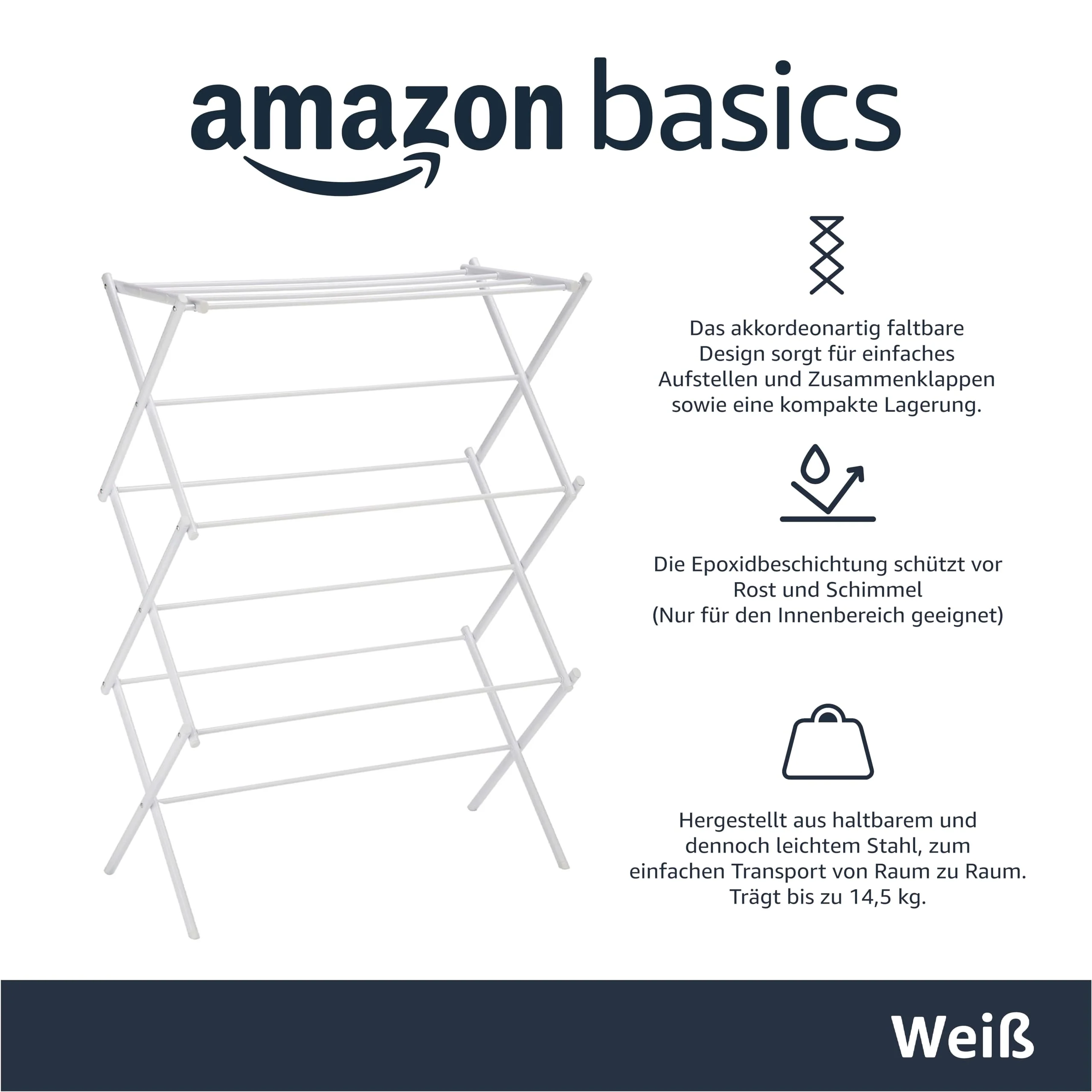Amazon Basics Klappbarer Wäscheständer, Weiß - Image 4