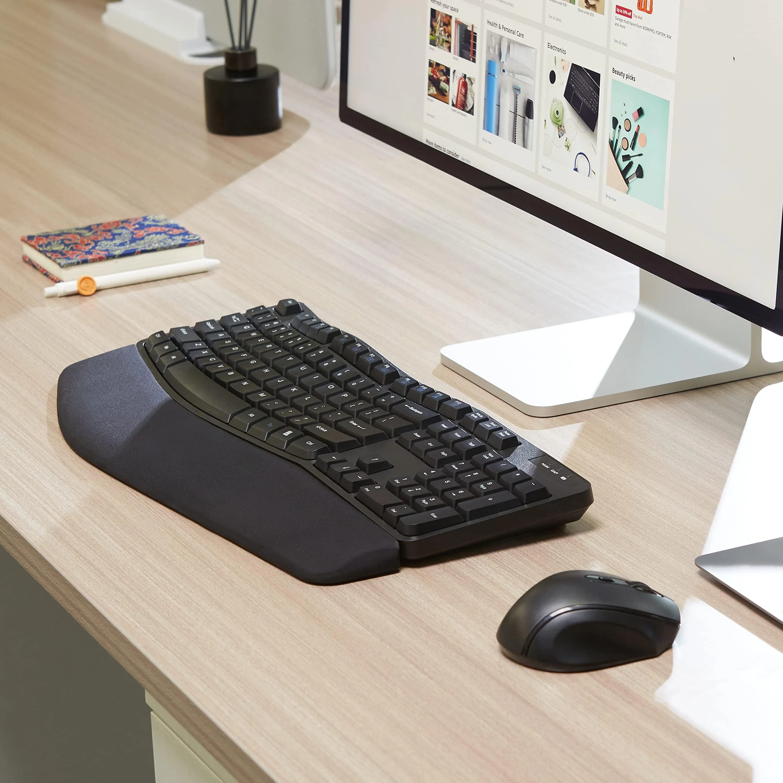 Amazon Basics – Tastatur-Maus-Set, ergonomisch, kabellos, DE Layout - schwarz - Image 2