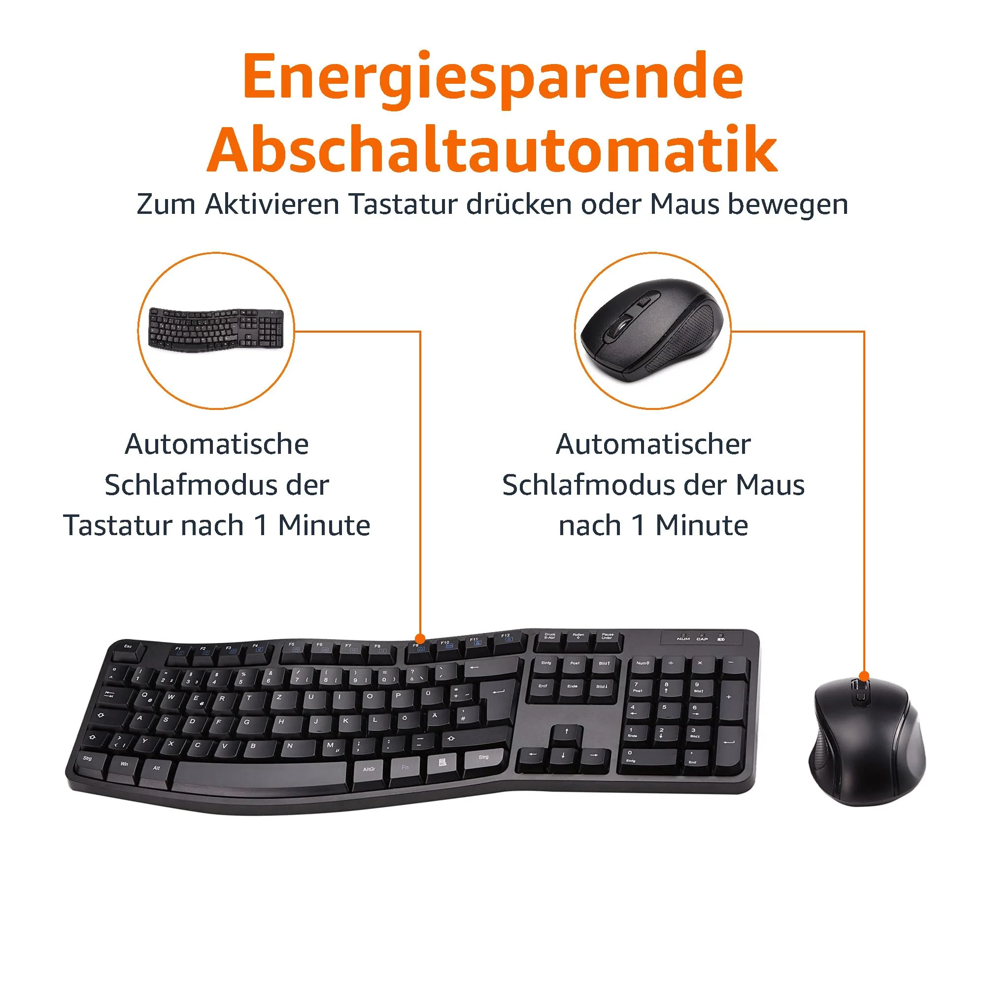 Amazon Basics – Tastatur-Maus-Set, ergonomisch, kabellos, DE Layout - schwarz - Image 7