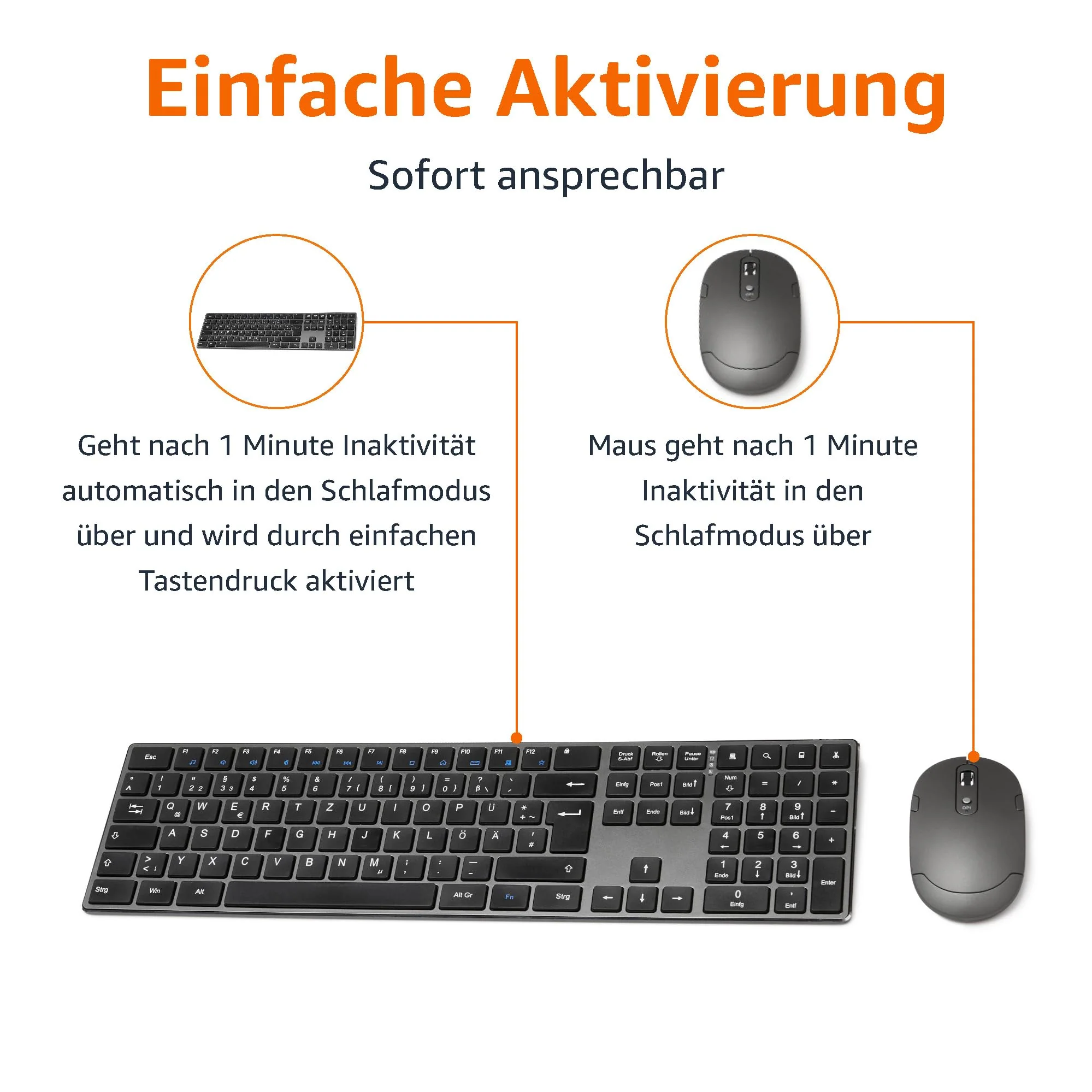 Amazon Basics Tastatur und Maus, kabellos, aufladbar, ultradünn, leiser Anschlag, mit Nummernblock, (dt. Layout nicht garantiert), schwarz - Image 6