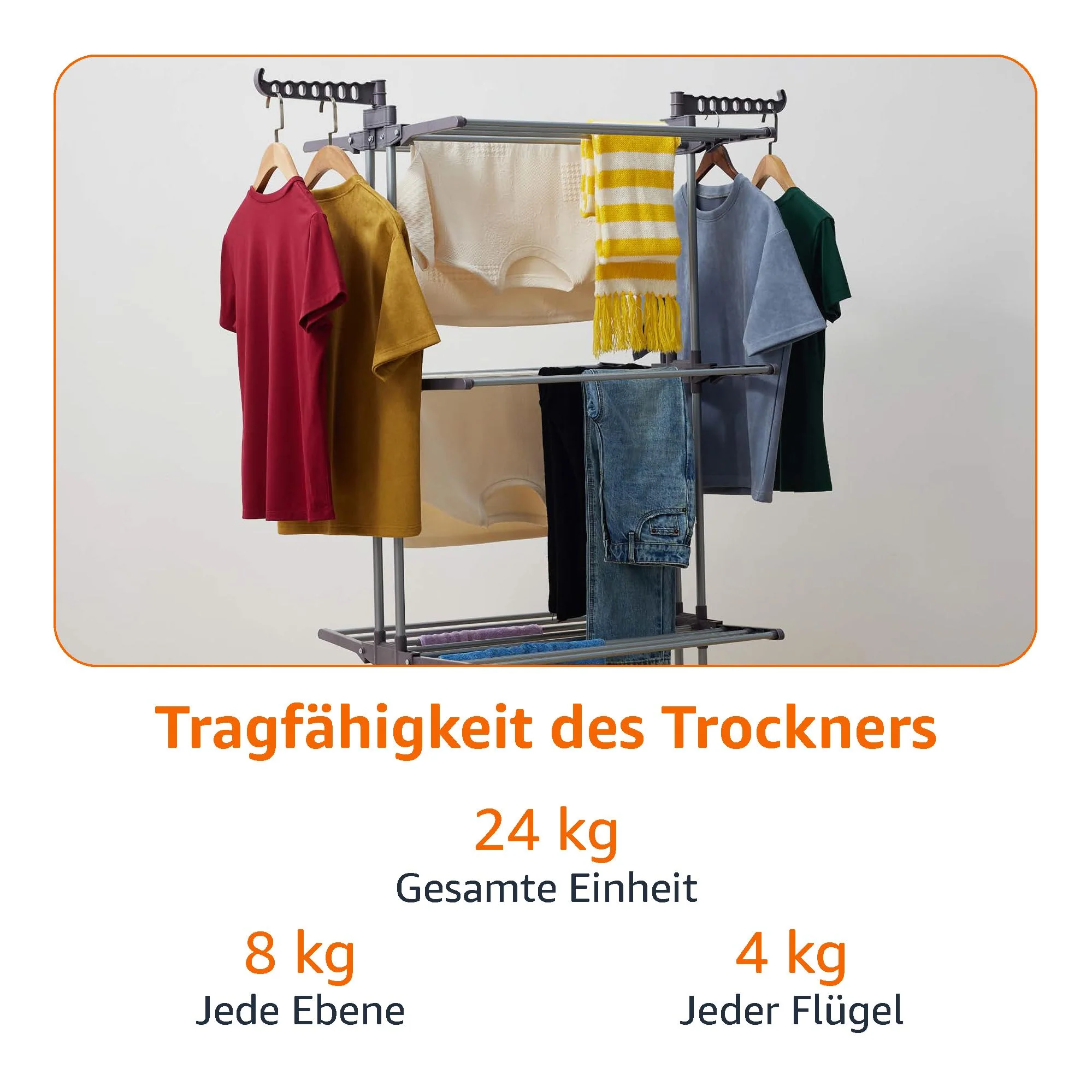 Amazon Basics Turm-Wäscheständer für innen mit faltbaren Flügeln, Garten, Grau, 126 x 64 x 173 cm (L x W x H) - Image 3