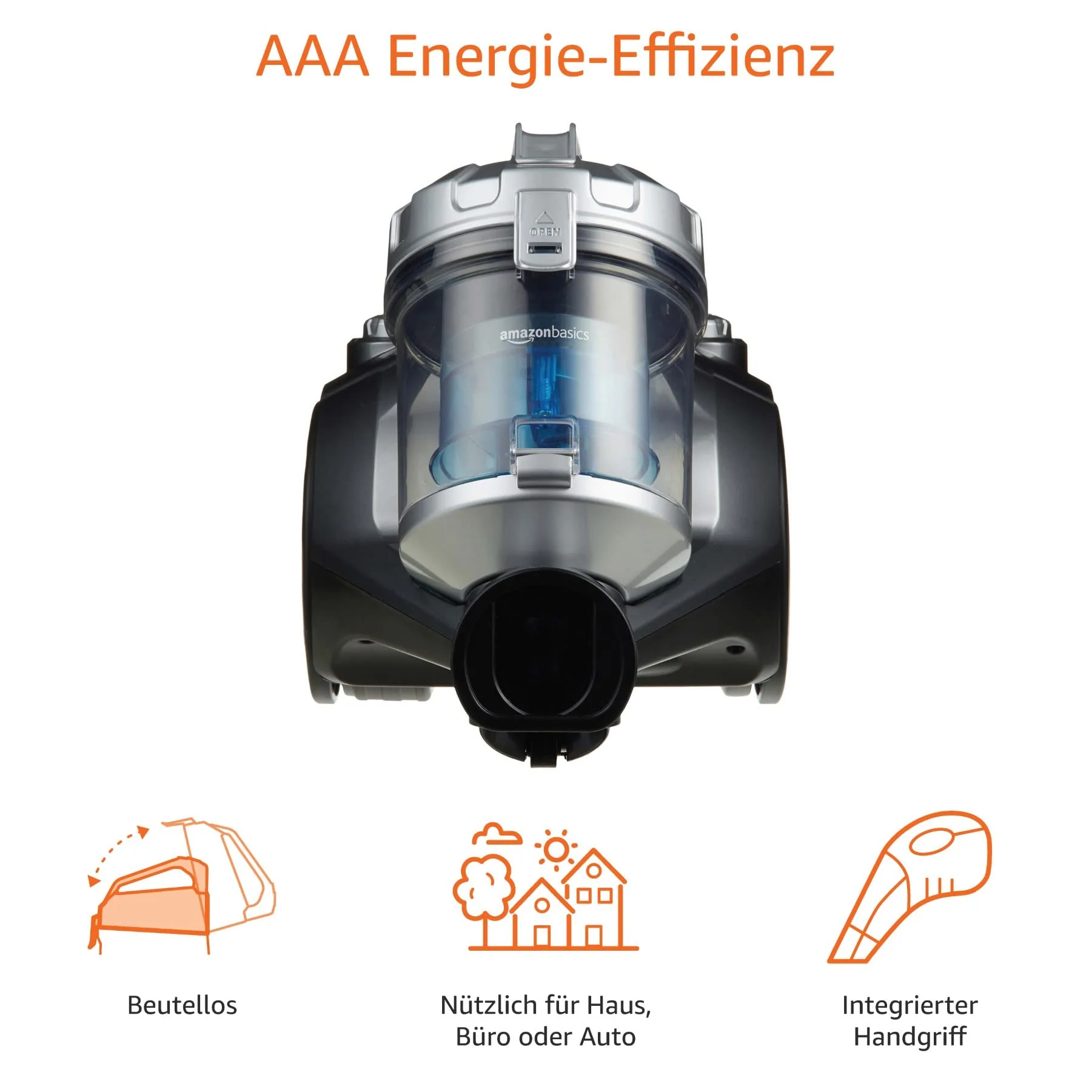 Amazon Basics – Zylinder-Staubsauger, leistungsstark, kompakt und leicht, ohne Beutel, für Hart- und Teppichböden, HEPA-Filter, 700 W, 1,5 l, EU, Schwarz/Blau - Image 6