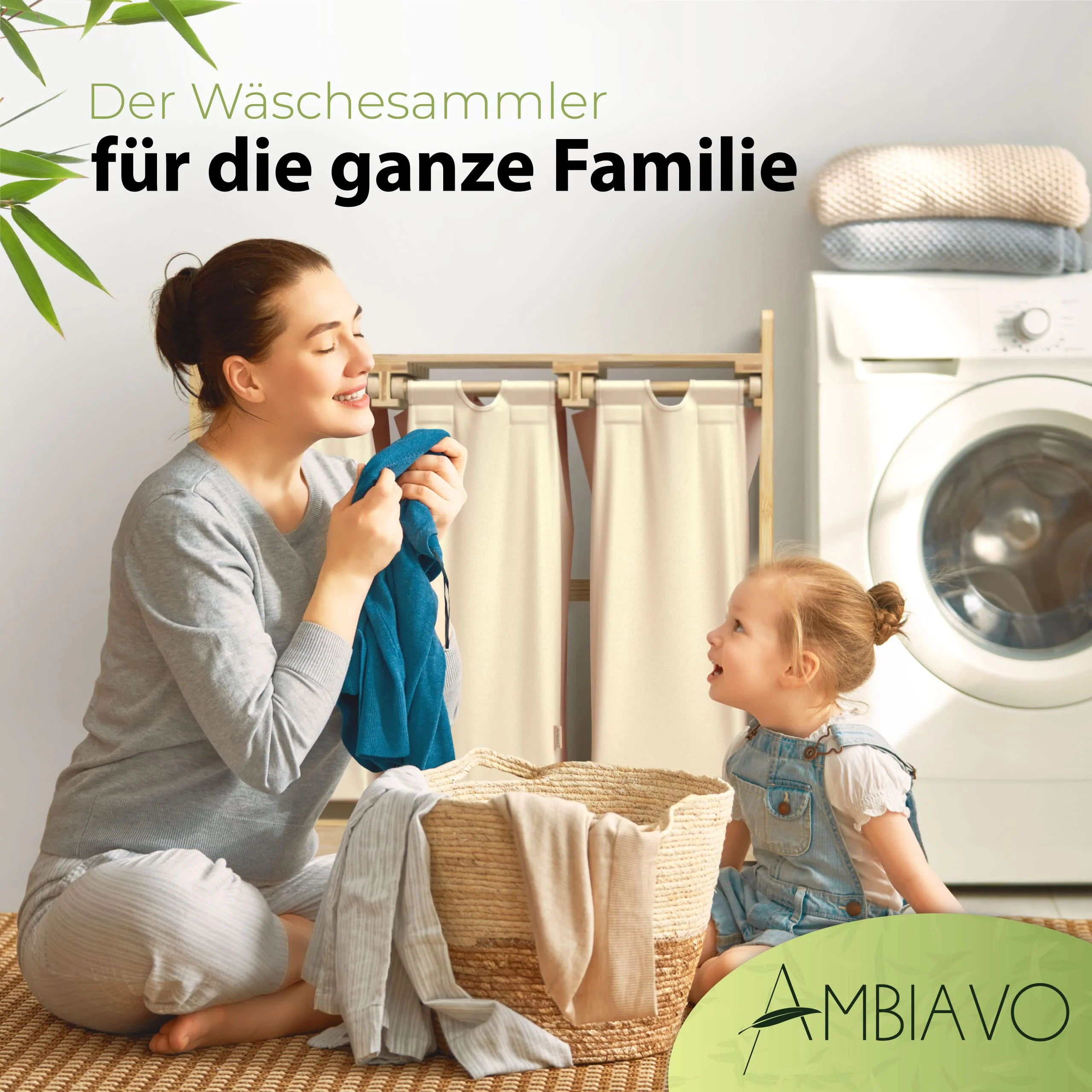 AMBIAVO® Wäschesammler Beige – Wäschekorb 3 Fächer mit Ablage, 90L – Bambus Wäschesortierer & Schmutzwäschebehälter – Wäschekorb mit Ablage – Wäsche Sortiersystem für Ordnung im Haushalt - Image 6