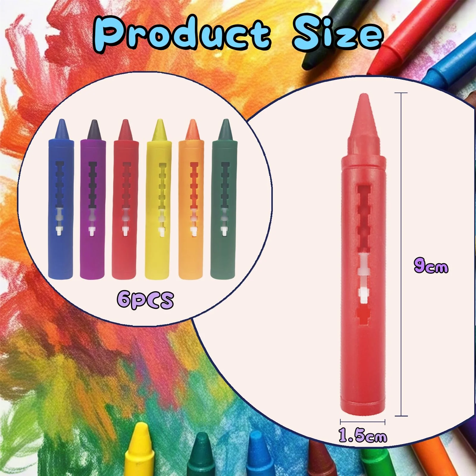 AMFUN Bath Crayons, Badewannenstifte für Kinder, Waschbarer Gekritzel Stift für Baby Kinder, Badestifte für Kinder Badewanne 6 Stück, Leicht zu Reinigen, für Keramikoberflächen - Image 5