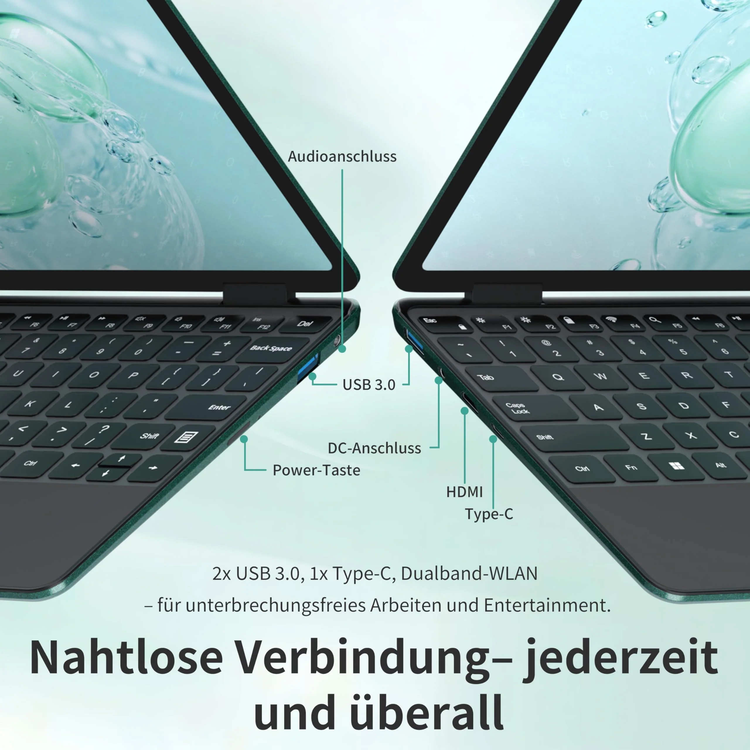 Amita 11" 2-in-1 Touchscreen Rosa Laptop, N100 Quad-Core Prozessor, 16GB RAM 512GB SSD, Gesichtserkennung, FHD IPS, 360° Klappbar (Grün, 16GB RAM | 512GB SSD) - Image 6