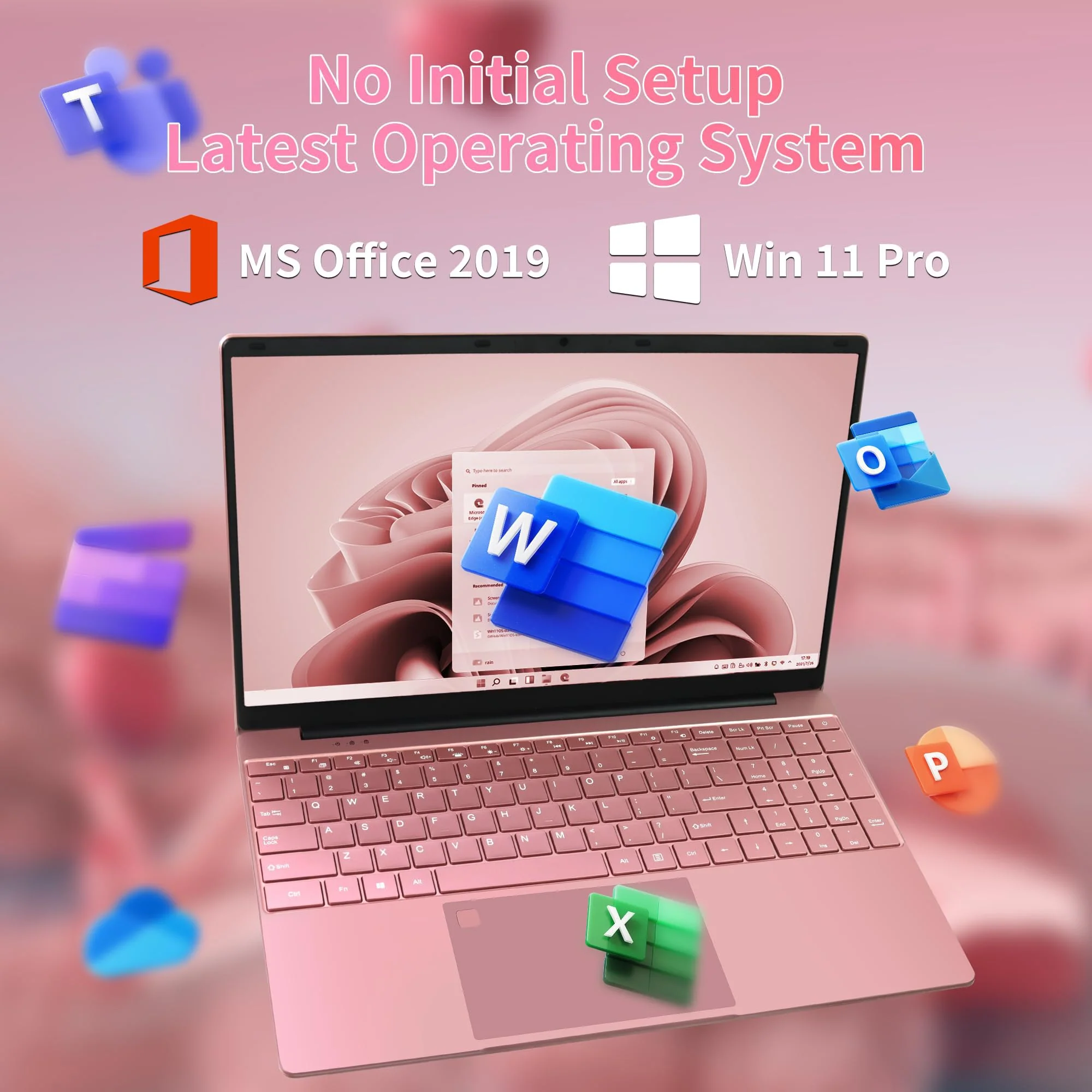 Amita 15,6" Rosa Laptop, 12.Gen N95 (bis zu 3,4 GHz),16 GB DDR4 RAM, 1TB NVME SSD,Win 11Pro & Office 365,Tragbares Notebook mit hintergrundbeleuchteter Tastatur,Dual-Band WiFi (16+1T) - Image 2