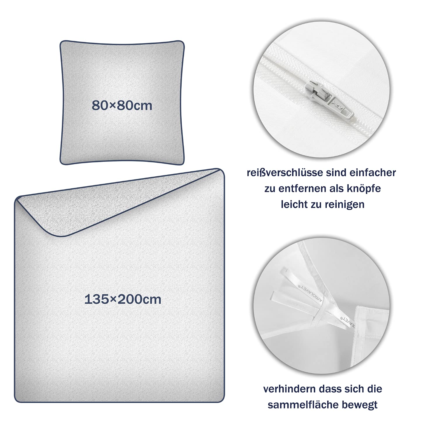 Amolavet Hotel Bettwäsche 135x200 Baumwolle Weiß 2teilig Set Bettwäsche 135x200 Mako Satin Baumwolle Damast Streifen Weiss mit Reißverschluss für Ganzjährig - Image 2