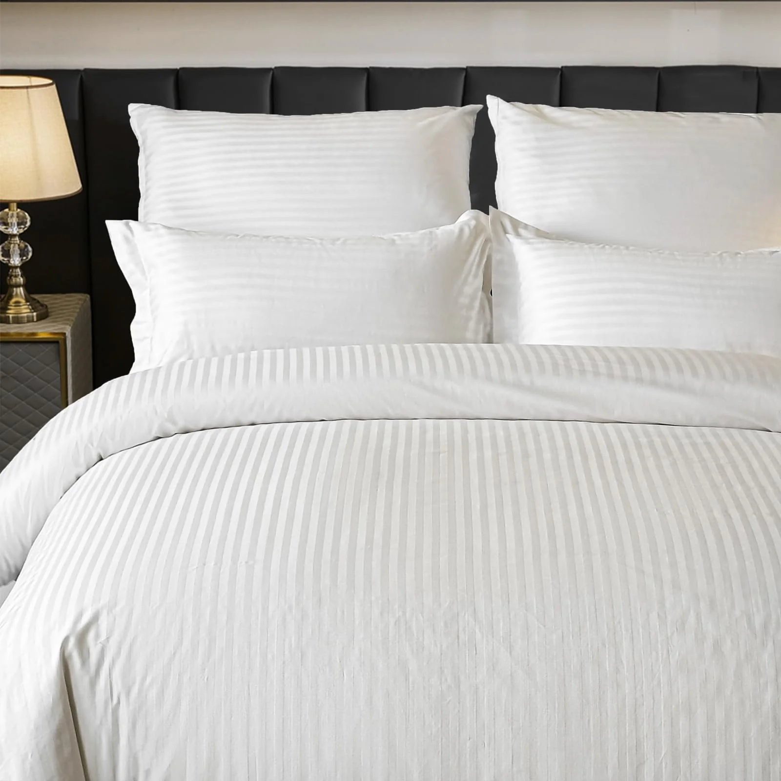 Amolavet Hotel Bettwäsche 135x200 Baumwolle Weiß 2teilig Set Bettwäsche 135x200 Mako Satin Baumwolle Damast Streifen Weiss mit Reißverschluss für Ganzjährig - Image 4