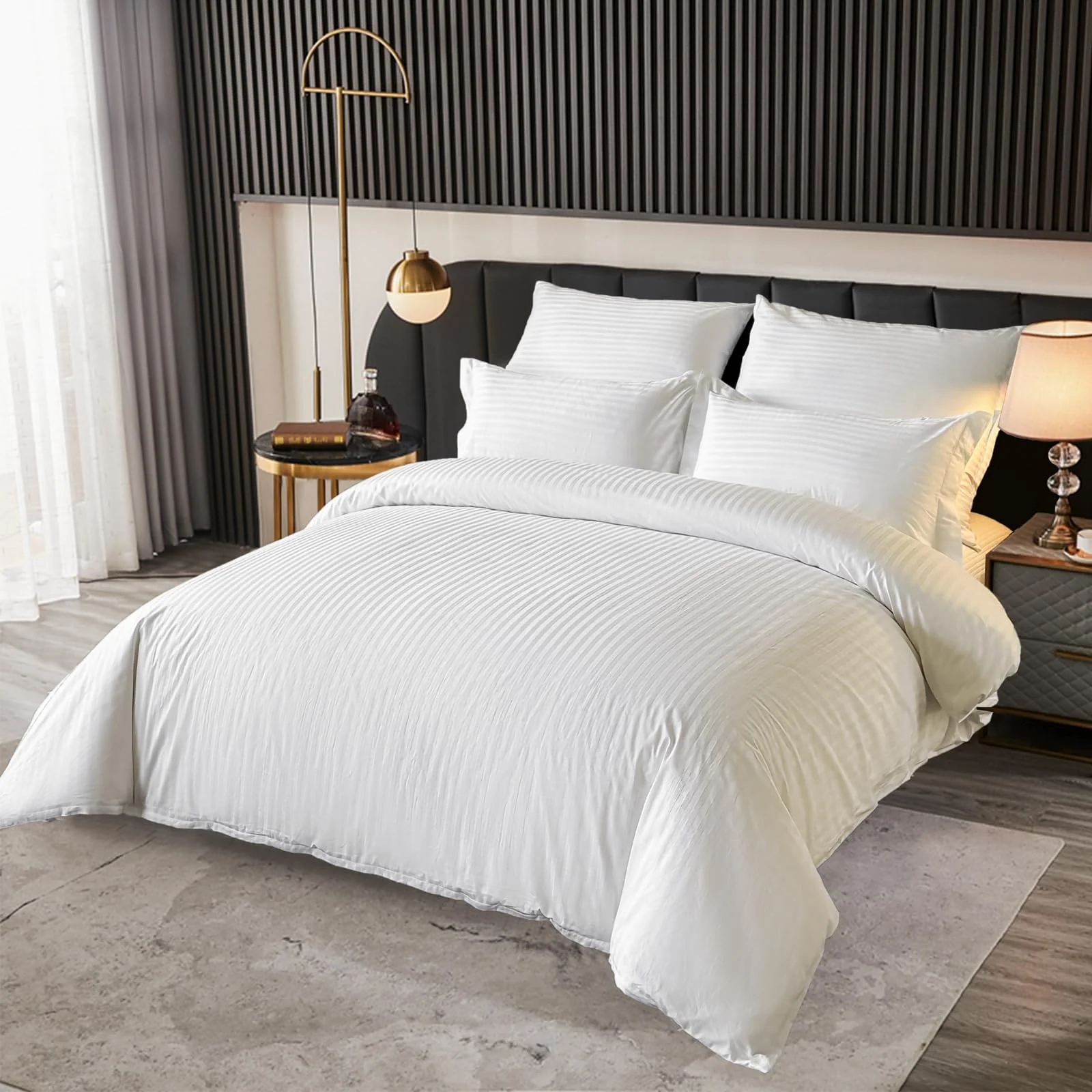 Amolavet Hotel Bettwäsche 135x200 Baumwolle Weiß 2teilig Set Bettwäsche 135x200 Mako Satin Baumwolle Damast Streifen Weiss mit Reißverschluss für Ganzjährig - Image 5