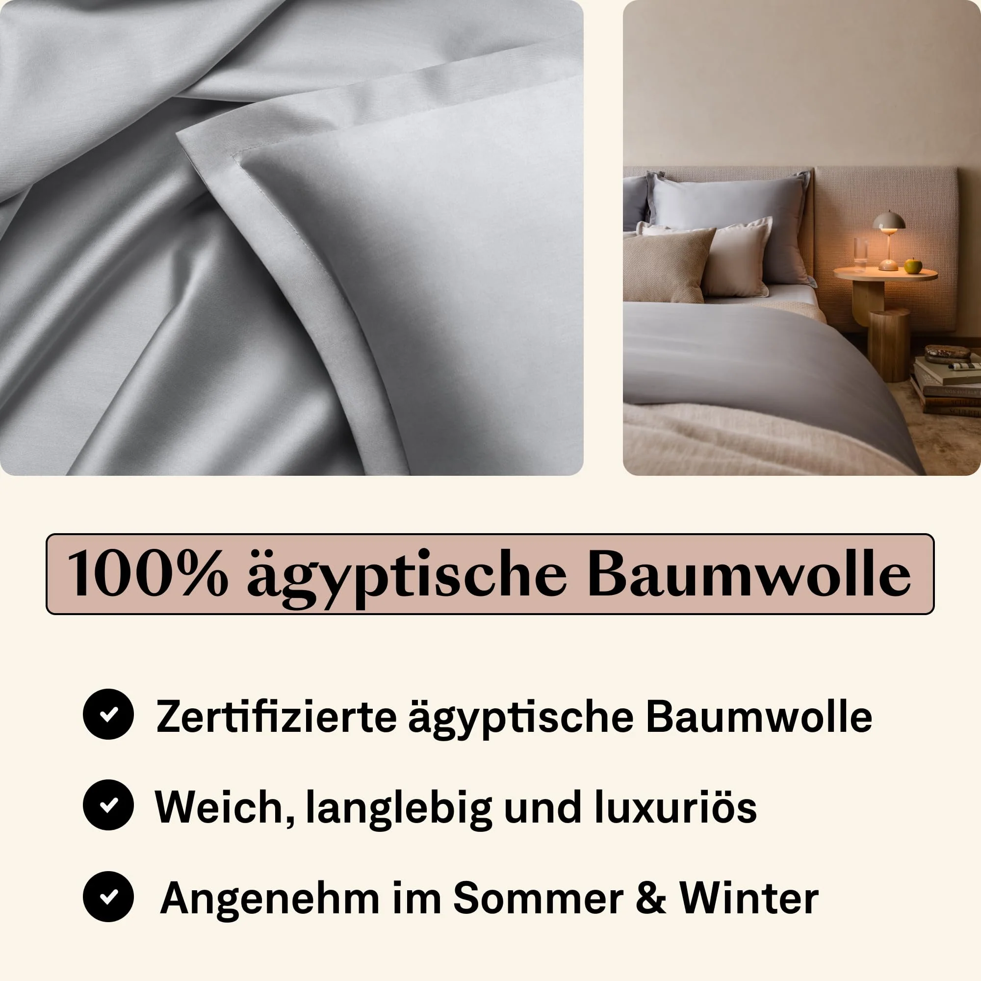 Amqua Mako Satin Kissenbezug (1x) aus ägyptischer Baumwolle 70x90 cm, hellgrau - Image 2