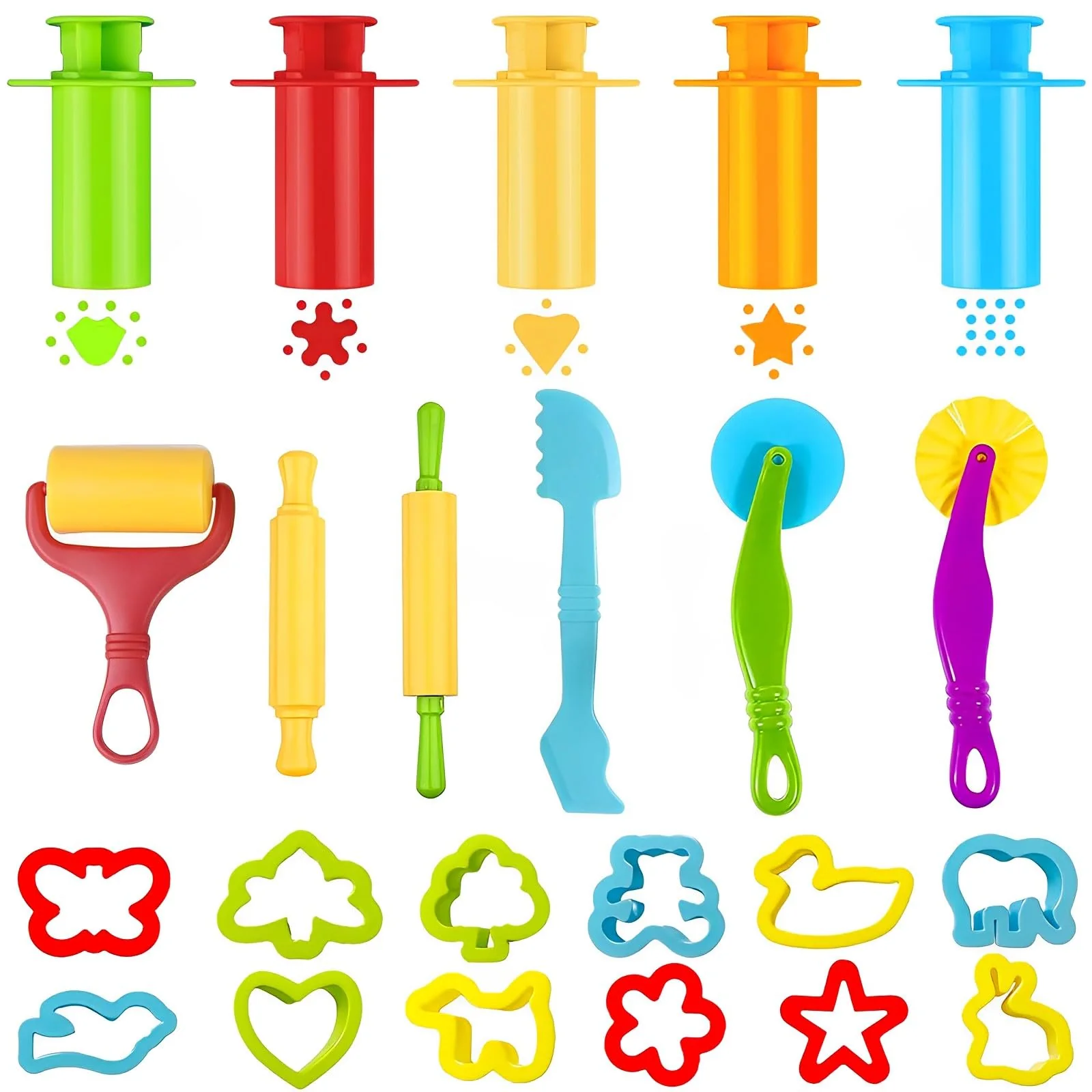 AMSNINK 23 Stück Knete Zubehör, Knetwerkzeug, Knetzubehör, Zubehör Knete, DIY Knetmasse, Knetspielzeug, Knet Zubehör, Ausstechformen Küchenspielzeug, Geschenk-Set Für Jungen Und Mädchen