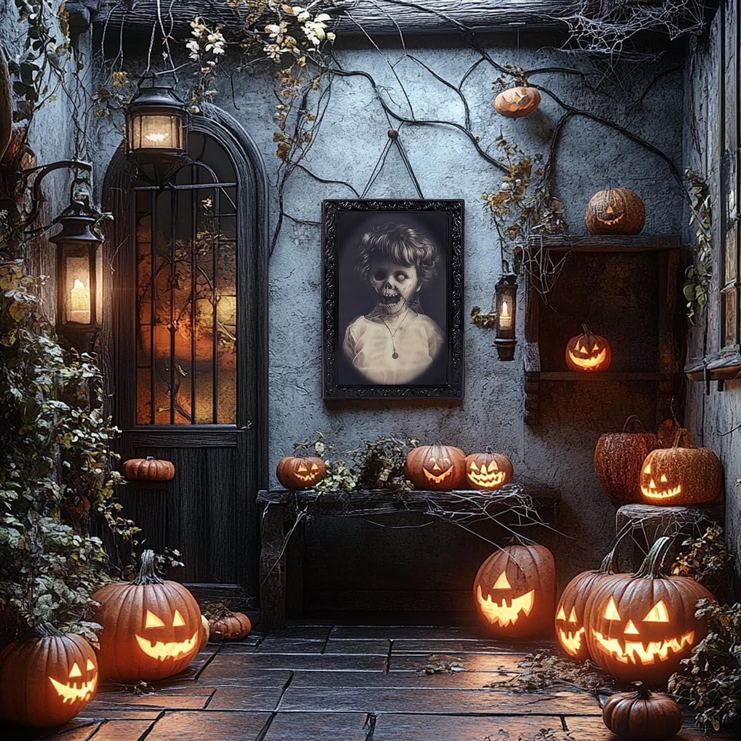 AMSNINK 3-teilige Horror Deko Halloween Deko Gruselig mit 3D Halloween Bildern für Garten Draußen und Innenbereich inklusive Türdeko und Party Zubehör gruselige Dekoration - Image 2