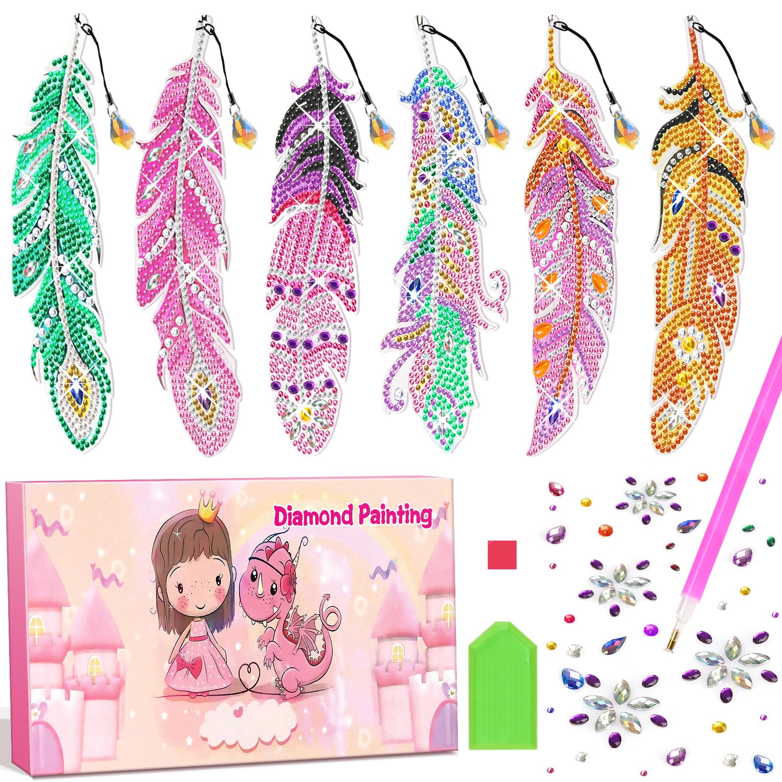 Amteker Diamond Painting Kinder, DIY Lesezeichen Geschenke für Mädchen 6-11 Jahre, Bastelset Kinder ab 4-6 Jahre, Adventskalender Füllung Basteln Mädchen 4-8 Jahre
