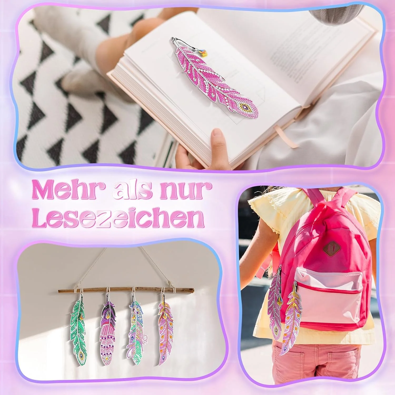 Amteker Diamond Painting Kinder, DIY Lesezeichen Geschenke für Mädchen 6-11 Jahre, Bastelset Kinder ab 4-6 Jahre, Adventskalender Füllung Basteln Mädchen 4-8 Jahre - Image 4