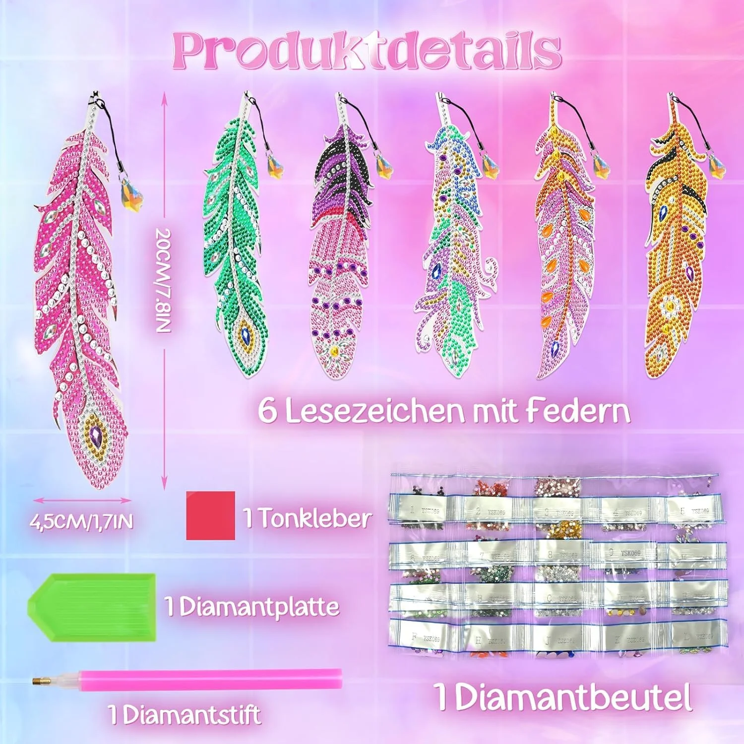 Amteker Diamond Painting Kinder, DIY Lesezeichen Geschenke für Mädchen 6-11 Jahre, Bastelset Kinder ab 4-6 Jahre, Adventskalender Füllung Basteln Mädchen 4-8 Jahre - Image 6