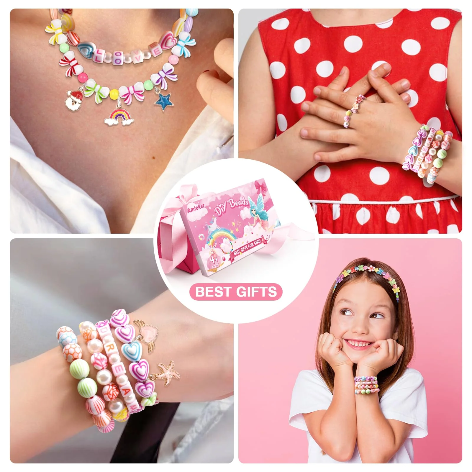 Amteker Geschenke für Mädchen, Perlen für Auffädeln DIY 24 Farben, Bastelset Kinder ab 4 6 Jahre, Armbänder Selber Machen, Basteln Mädchen Einhorn Geschenk 4-6-8 Jahre, Weihnachtsgeschenke für Kinder - Image 3