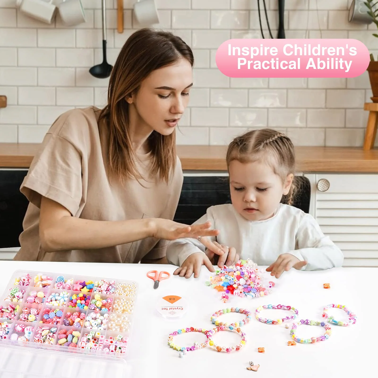 Amteker Geschenke für Mädchen, Perlen für Auffädeln DIY 24 Farben, Bastelset Kinder ab 4 6 Jahre, Armbänder Selber Machen, Basteln Mädchen Einhorn Geschenk 4-6-8 Jahre, Weihnachtsgeschenke für Kinder - Image 4