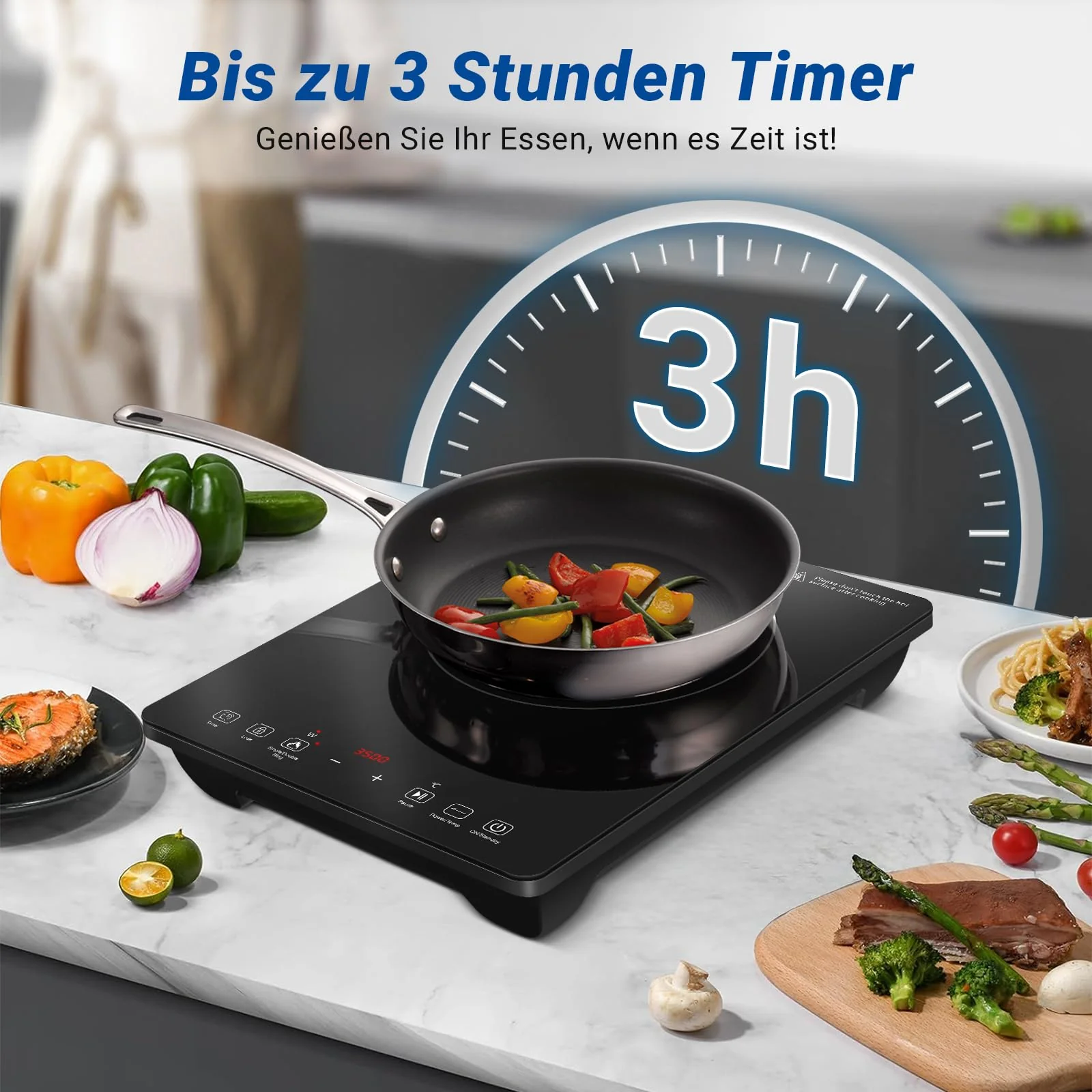 AMZCHEF Einzel Induktionskochplatte, 3500W Induktionskochfeld 1 Platte mit Doppelter Ring, 9 Leistungs- und Temperaturstufen, Sicherheitssperre, Pausenfunktion, Zeitschaltuhr, Überhitzungsschutz - Image 6