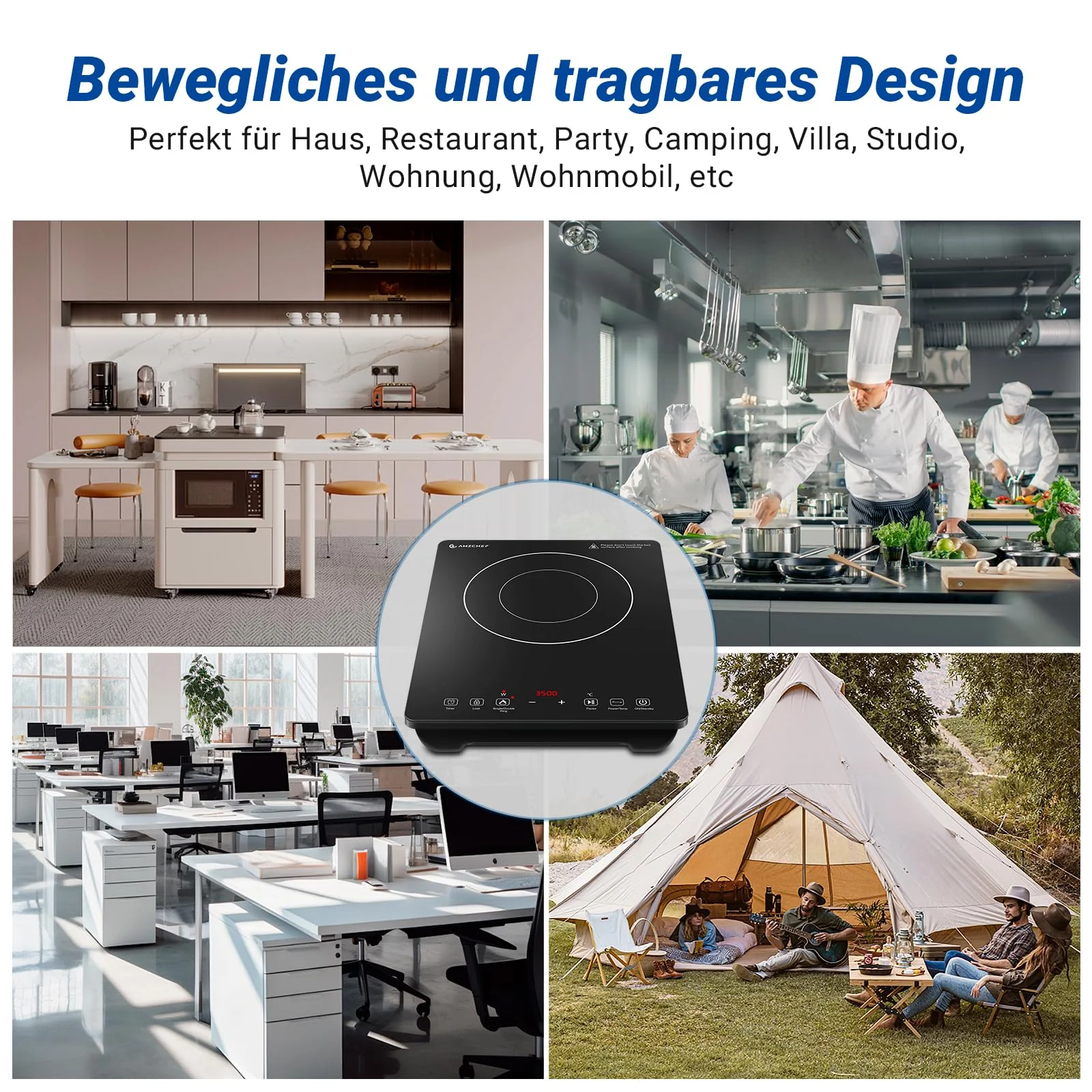 AMZCHEF Einzel Induktionskochplatte, 3500W Induktionskochfeld 1 Platte mit Doppelter Ring, 9 Leistungs- und Temperaturstufen, Sicherheitssperre, Pausenfunktion, Zeitschaltuhr, Überhitzungsschutz - Image 7