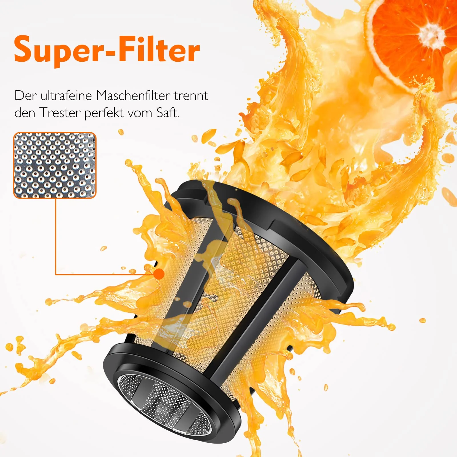 AMZCHEF Entsafter Gemüse und Obst Testsieger - Entsafter Slow Juicer mit Rückwärts-Kau-Funktion - Zartes Zerkleinern ohne Filtern - Saftpresse Elektrisch mit Bürste und 2 Tassen - Silber - Image 4