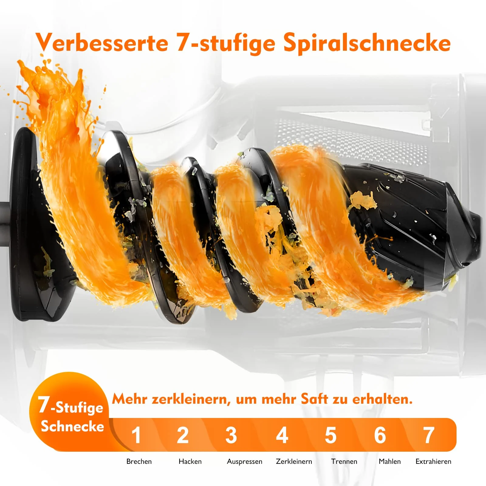 AMZCHEF Entsafter Gemüse und Obst Testsieger - Entsafter Slow Juicer mit Rückwärts-Kau-Funktion - Zartes Zerkleinern ohne Filtern - Saftpresse Elektrisch mit Bürste und 2 Tassen - Silber - Image 5