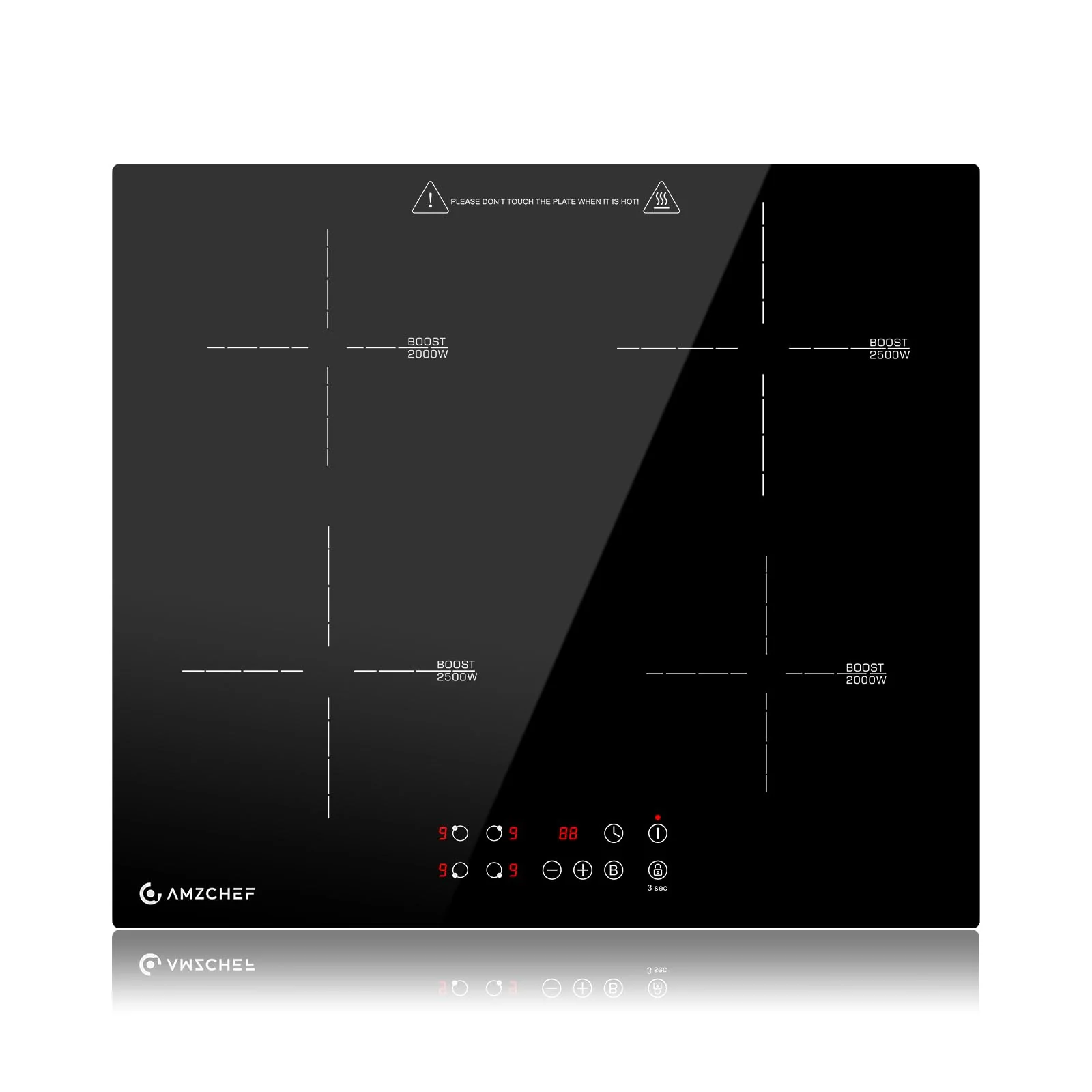 AMZCHEF Induktionskochfeld 60cm, 4 Platten Induktionskochfeld | Einbau Induktionskochplatte | Boost-Funktion | 9 Leistungsstufen | Sicherheitsschloss | Touch-Bedienung | Zeitschaltuhr | 7200W - Image 2