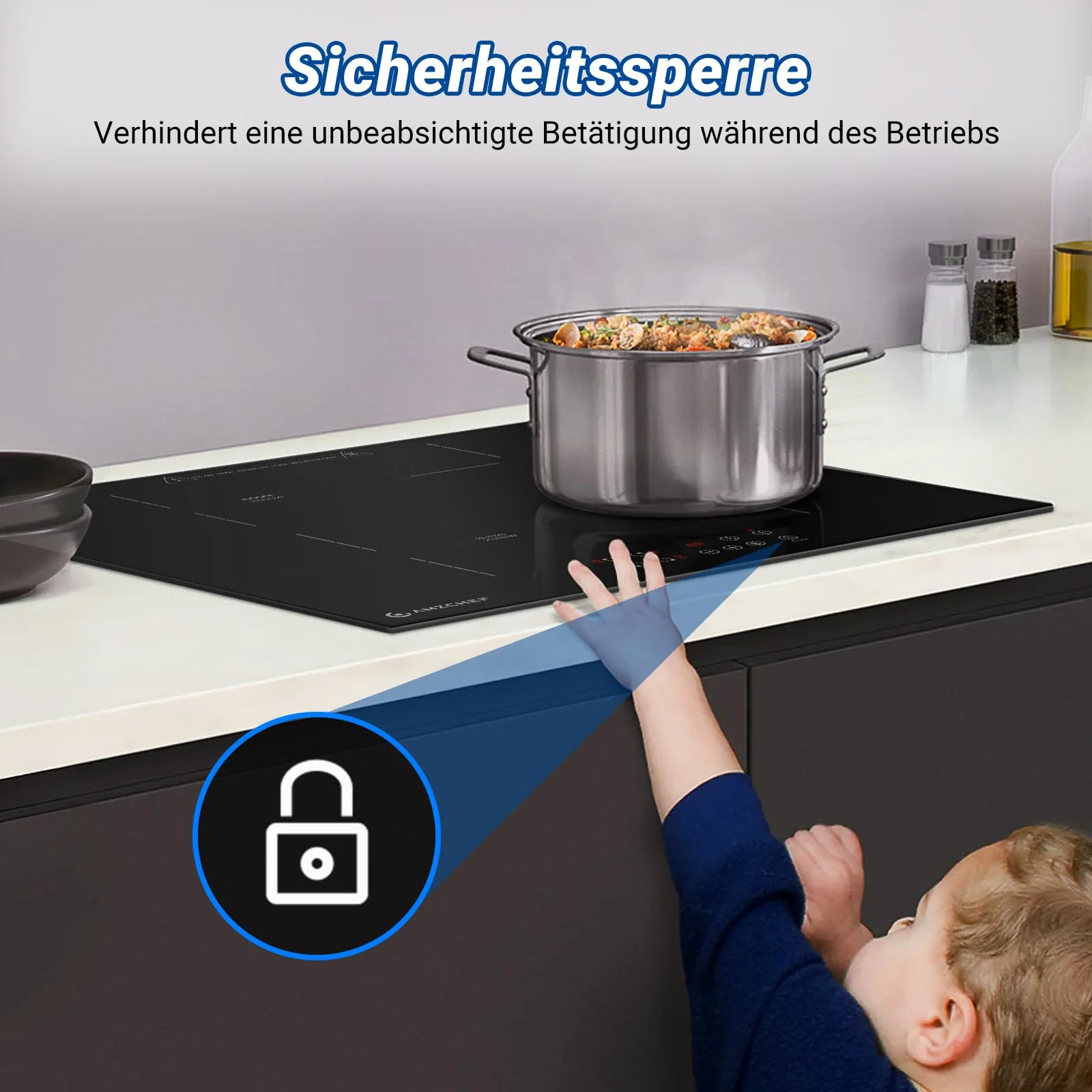 AMZCHEF Induktionskochfeld 60cm, 4 Platten Induktionskochfeld | Einbau Induktionskochplatte | Boost-Funktion | 9 Leistungsstufen | Sicherheitsschloss | Touch-Bedienung | Zeitschaltuhr | 7200W - Image 3