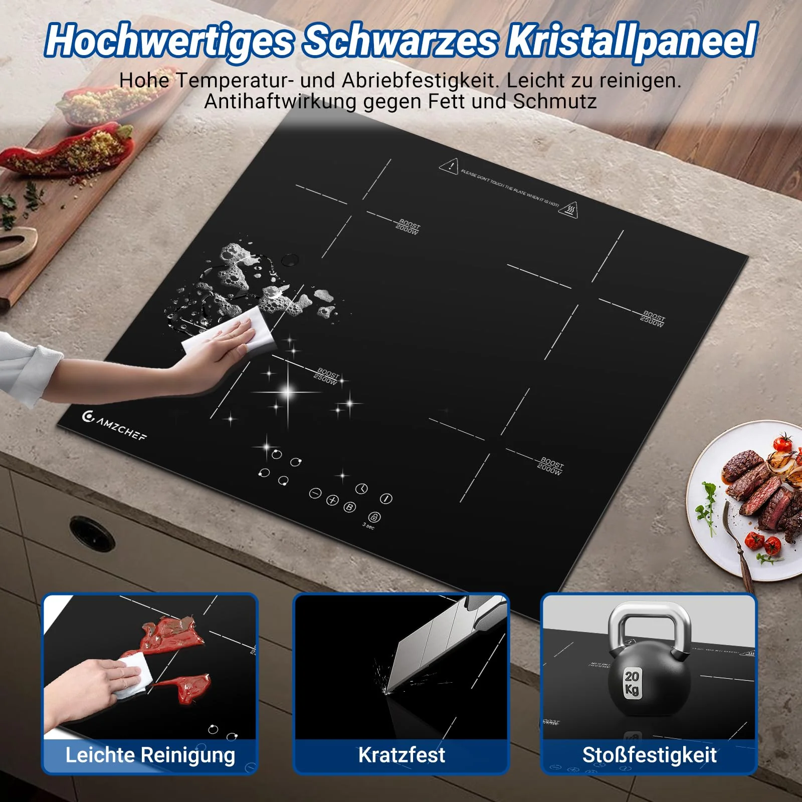 AMZCHEF Induktionskochfeld 60cm, 4 Platten Induktionskochfeld | Einbau Induktionskochplatte | Boost-Funktion | 9 Leistungsstufen | Sicherheitsschloss | Touch-Bedienung | Zeitschaltuhr | 7200W - Image 7