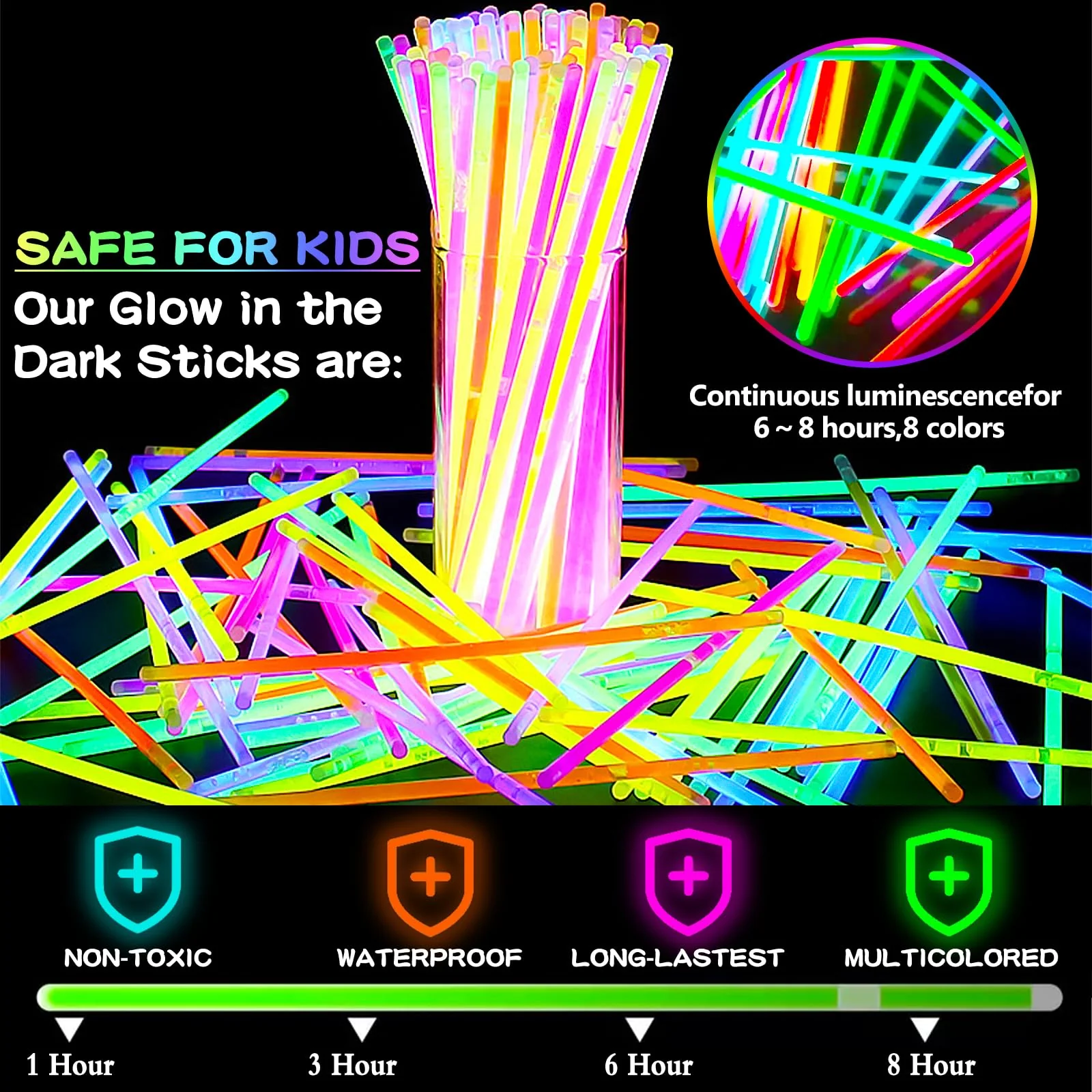 Amzeeniu 270 Stück Knicklichter Party Set Glow Sticks Leuchtstäbe Neon Party Leuchtarmbänder Knicklichter Hochzeit Leuchtspielzeug für Party deko,Festival schwarzlicht deko,Neuem Kreisel,Lutscher - Image 5